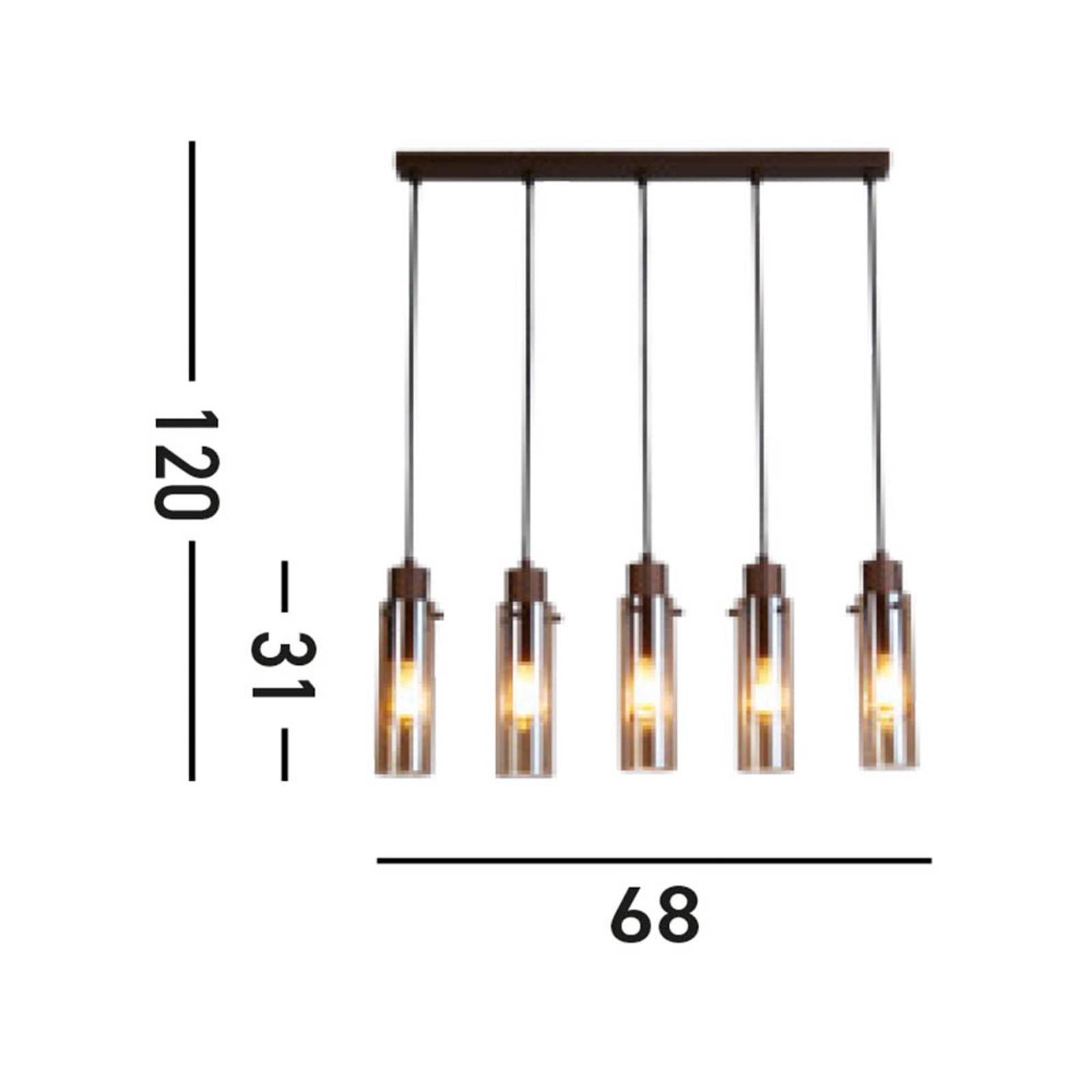 Lampa wisząca Sweden II, 5-punktowa, długa, stal, szkło, E27