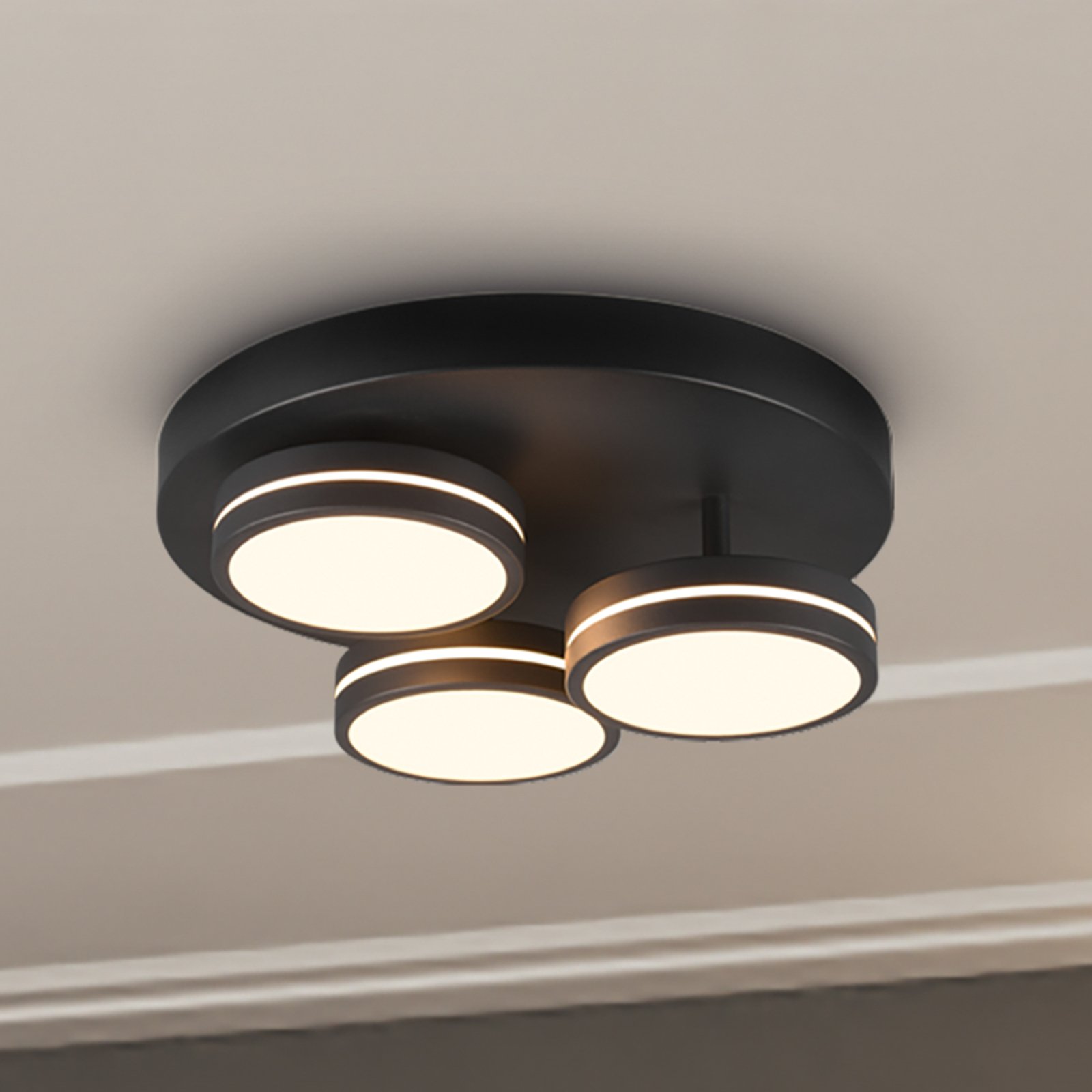 Franklin LED ceiling lamp, 3-bulb anthracite