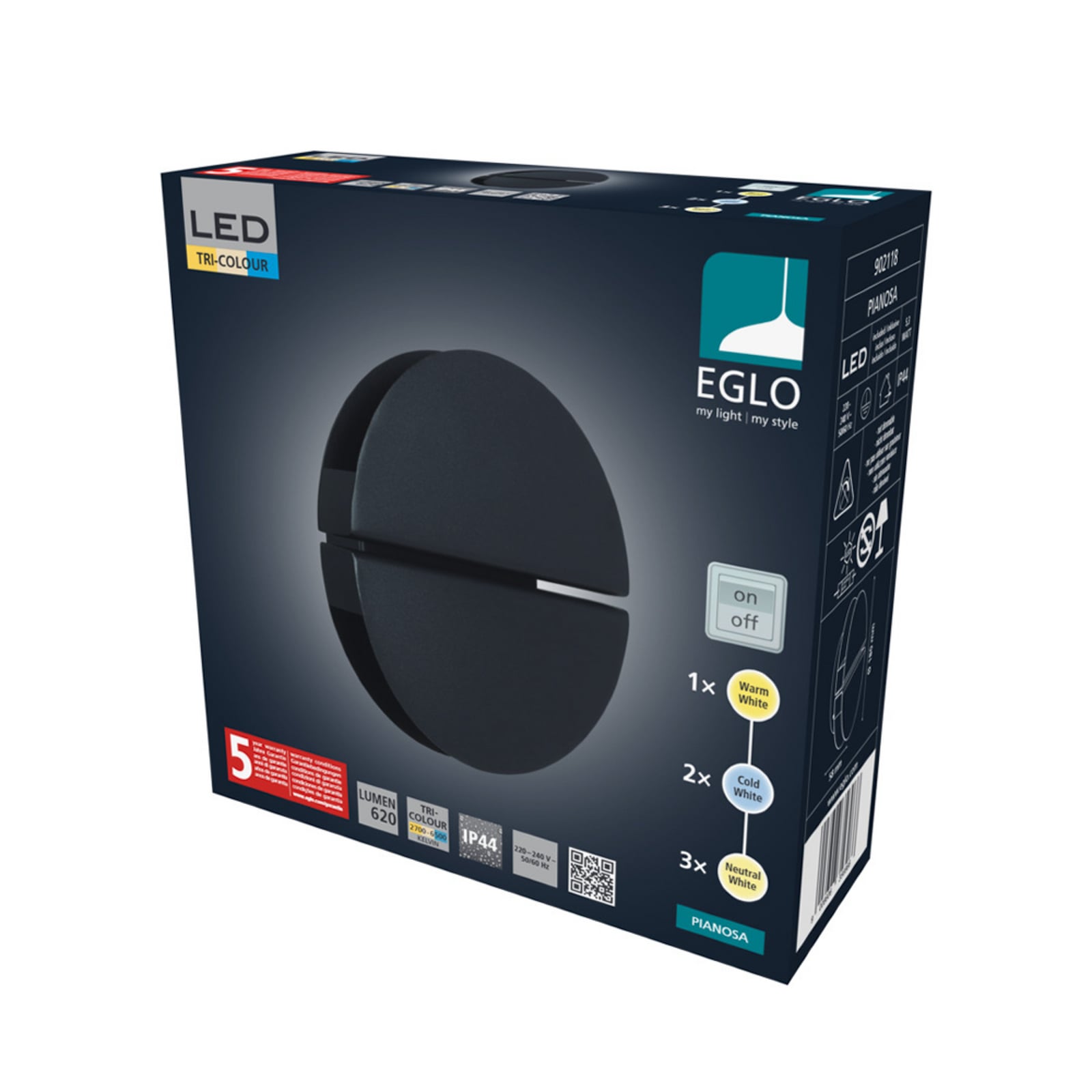 EGLO LED wandlamp PIANOSA, zwart, Ø 18 cm, IP44, CCT
