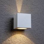 Biały kinkiet zewnętrzny LED Jarno, kształt kostki