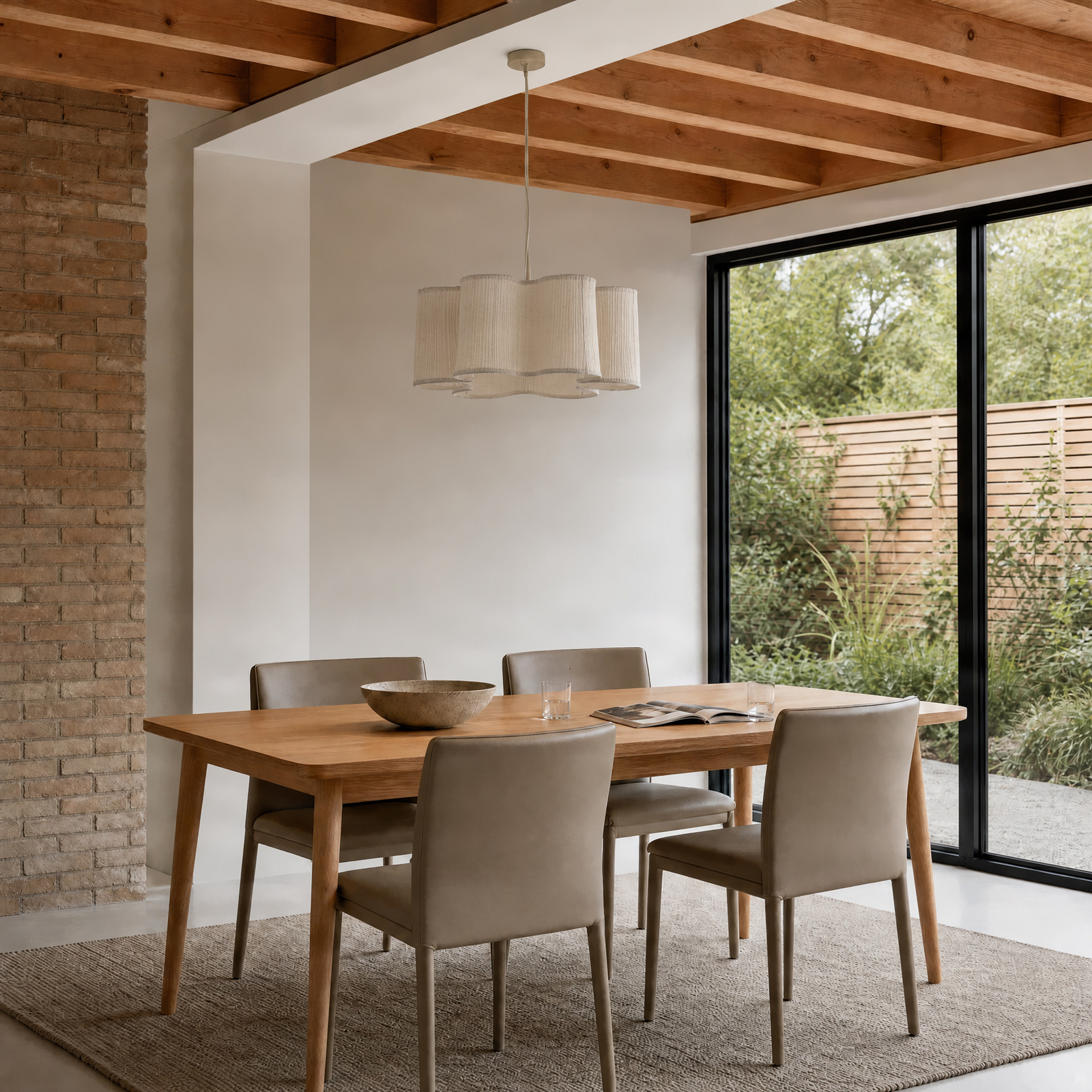 Lorna pendant light, natural colour, linen, Ø 60 cm - Lindby