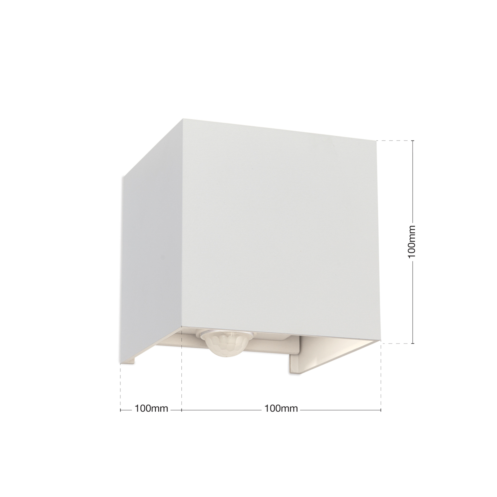 Candeeiro de parede exterior LED Cube-S, branco, metal, sensor de movimento