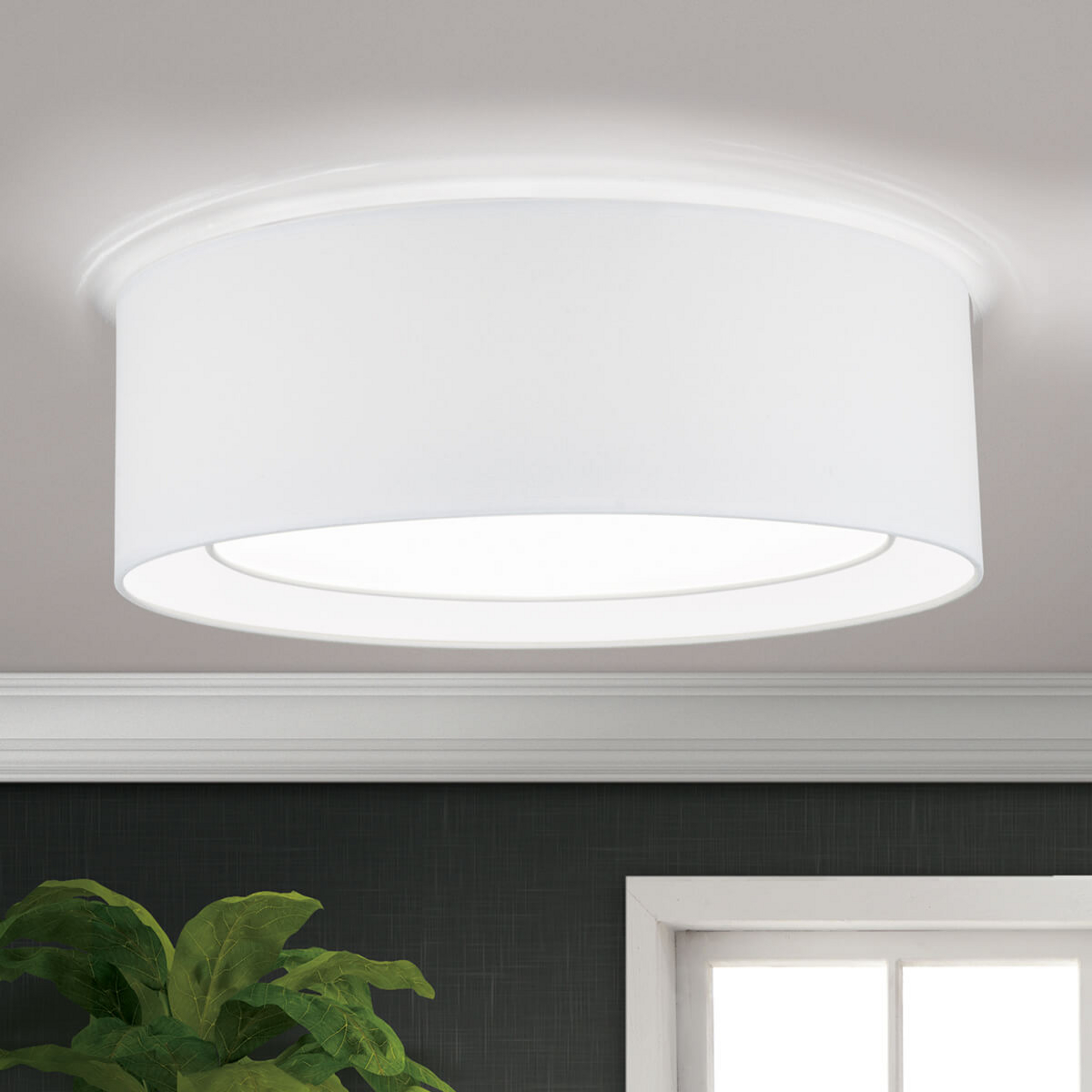 Rund tekstil loftlampe Antoni i hvid