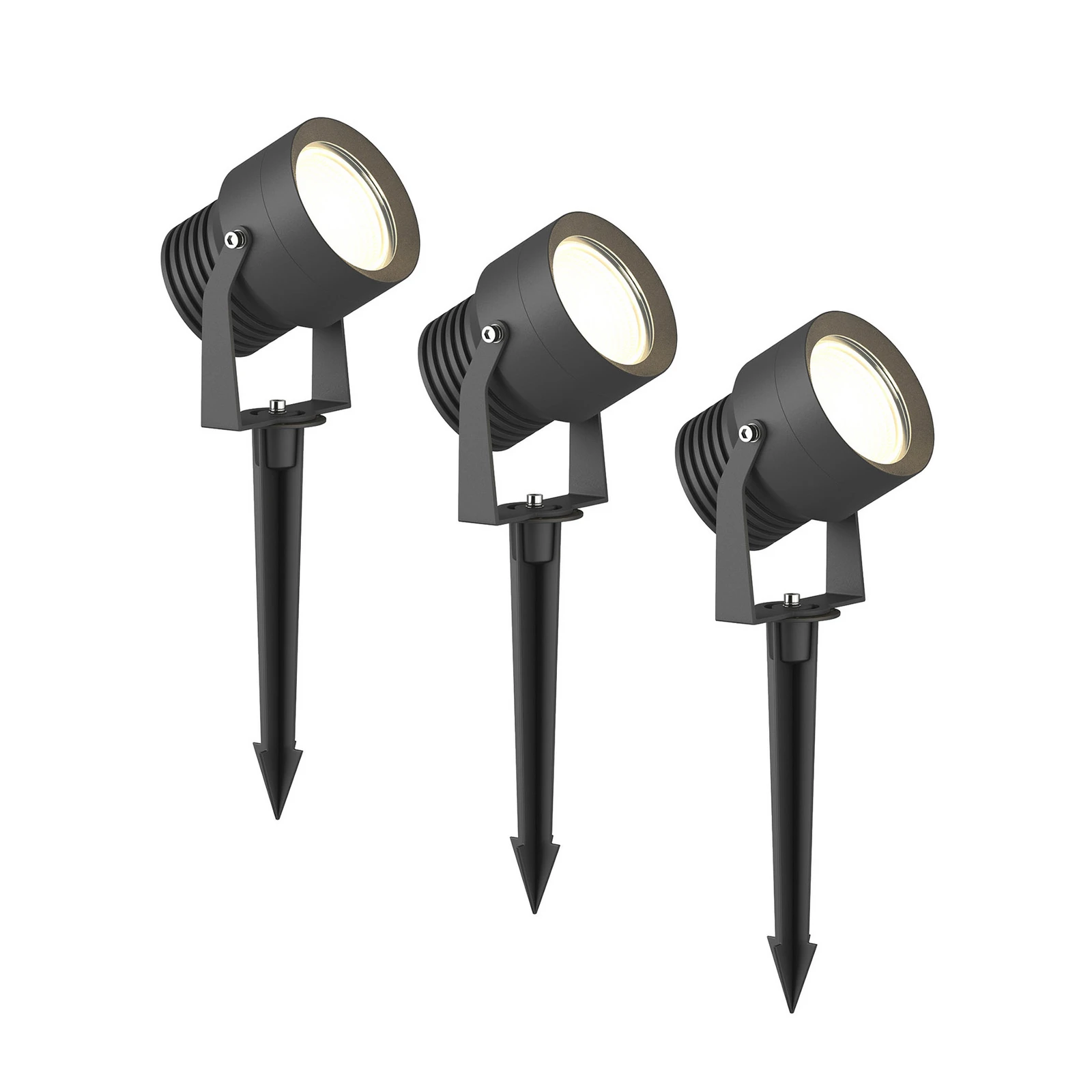 LED-Außenstrahler Irina, 3er-Set, Erdspieß, Stecker, grau