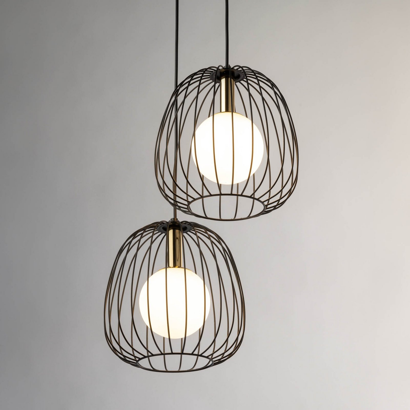 Suspension Bell, à 2 lampes, noir/doré/blanc