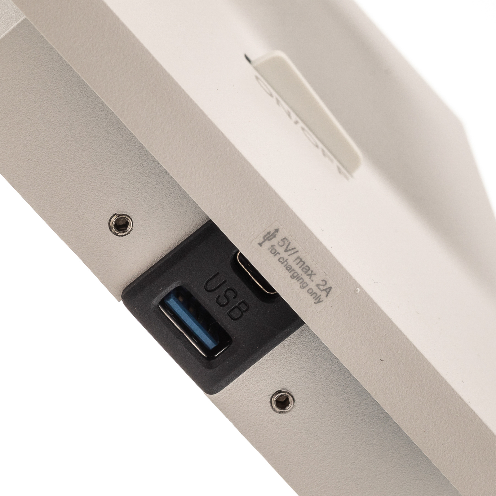 Reflektor Arcchio Brinja, biely, hliník, USB-C, vypínač