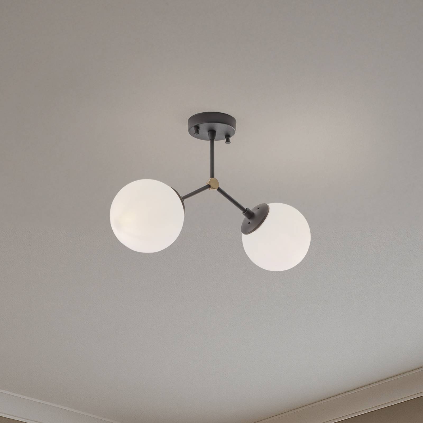 Deckenleuchte Damar, schwarz, Glas, 2-flammig, Länge 44 cm günstig online kaufen