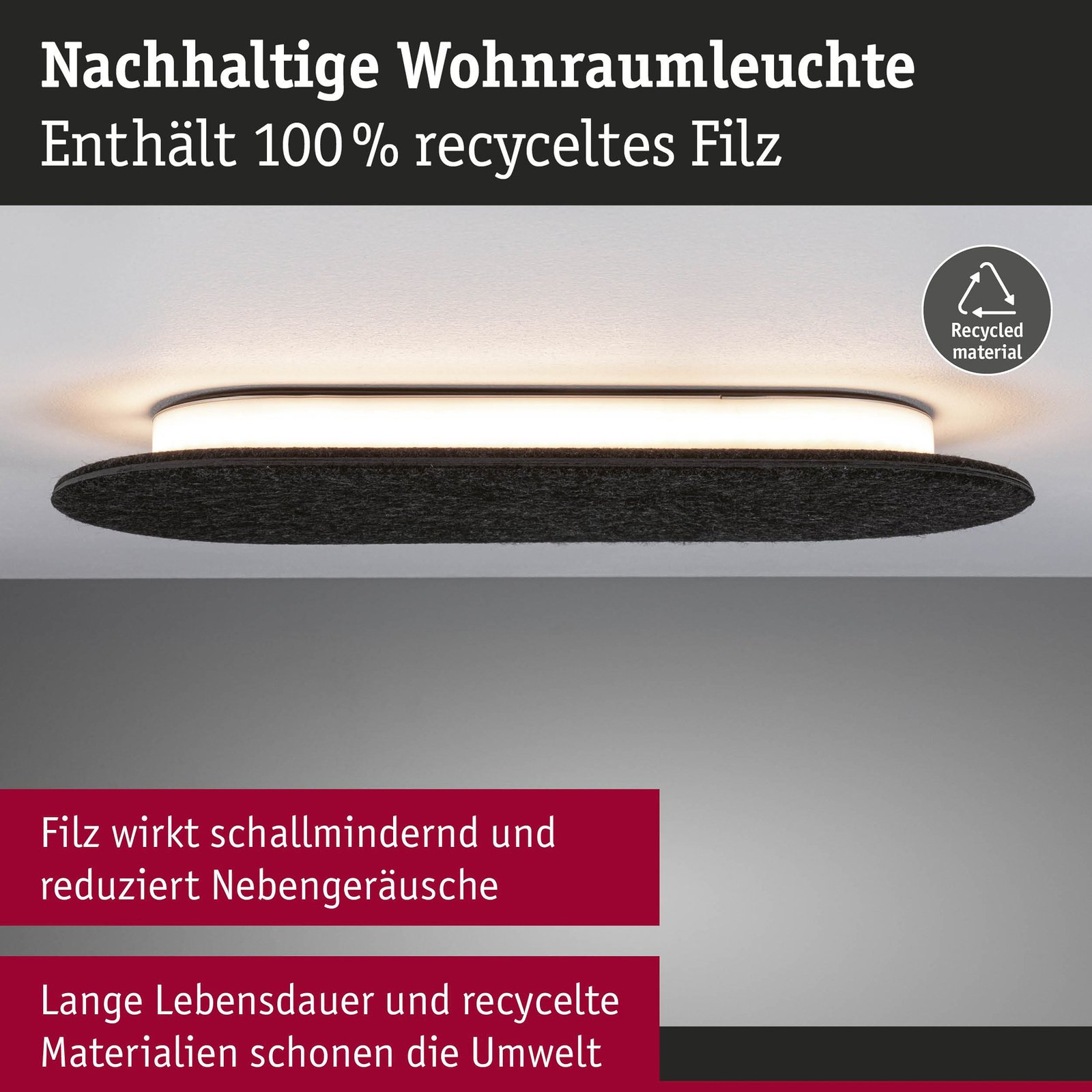 Paulmann LED-Wandleuchte Tulga, 45 x 20 cm, anthrazit, Filz