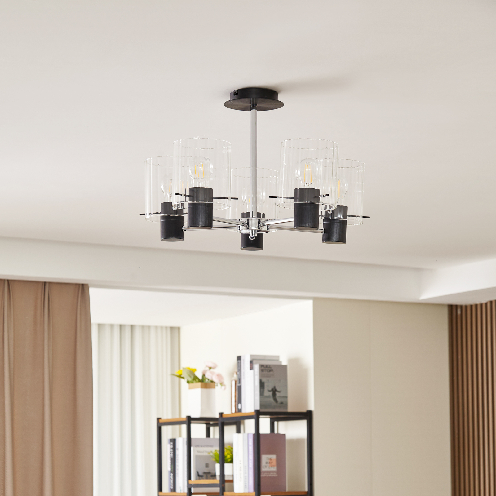 Lucande ceiling light Eirian, 5-bulb, black, glass, E27