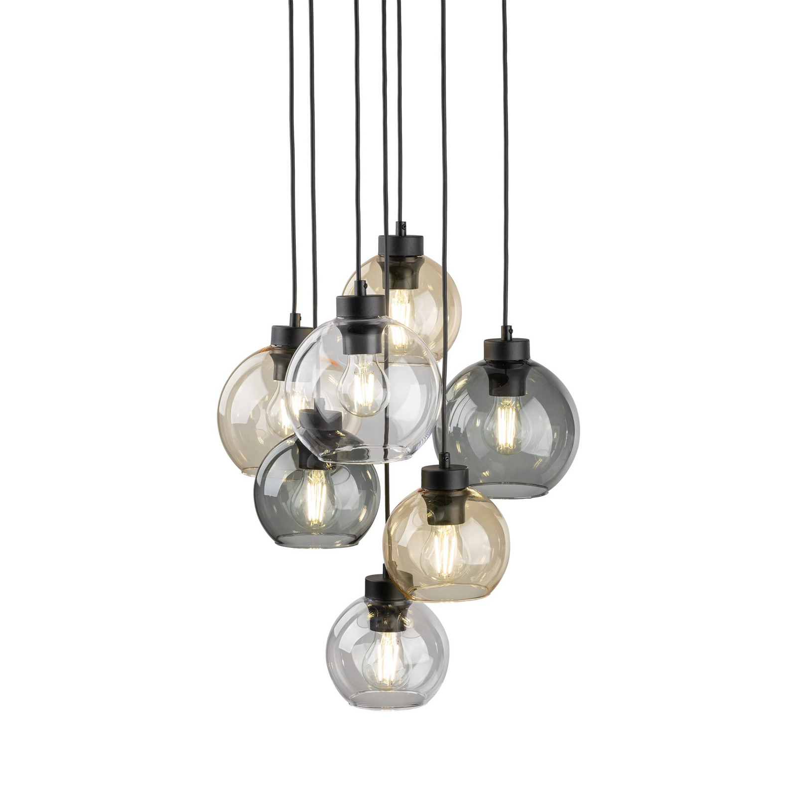 Cubus Mix hanging light, Ø 49 cm, 7-bulb, multicoloured, glass, E27