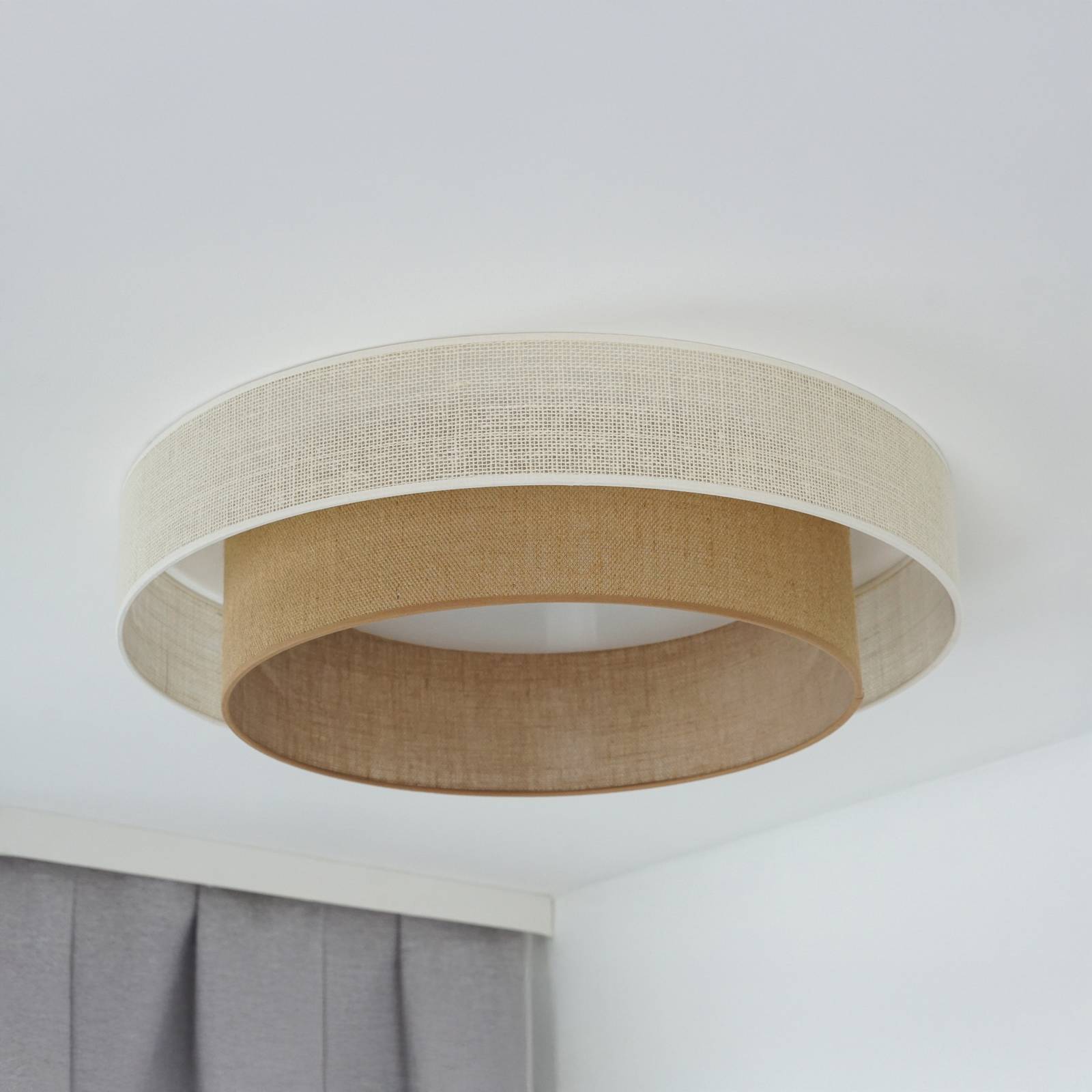 LED-Deckenleuchte Luneta, Jute, weiß/braun, Ø 60 cm, dimmbar günstig online kaufen