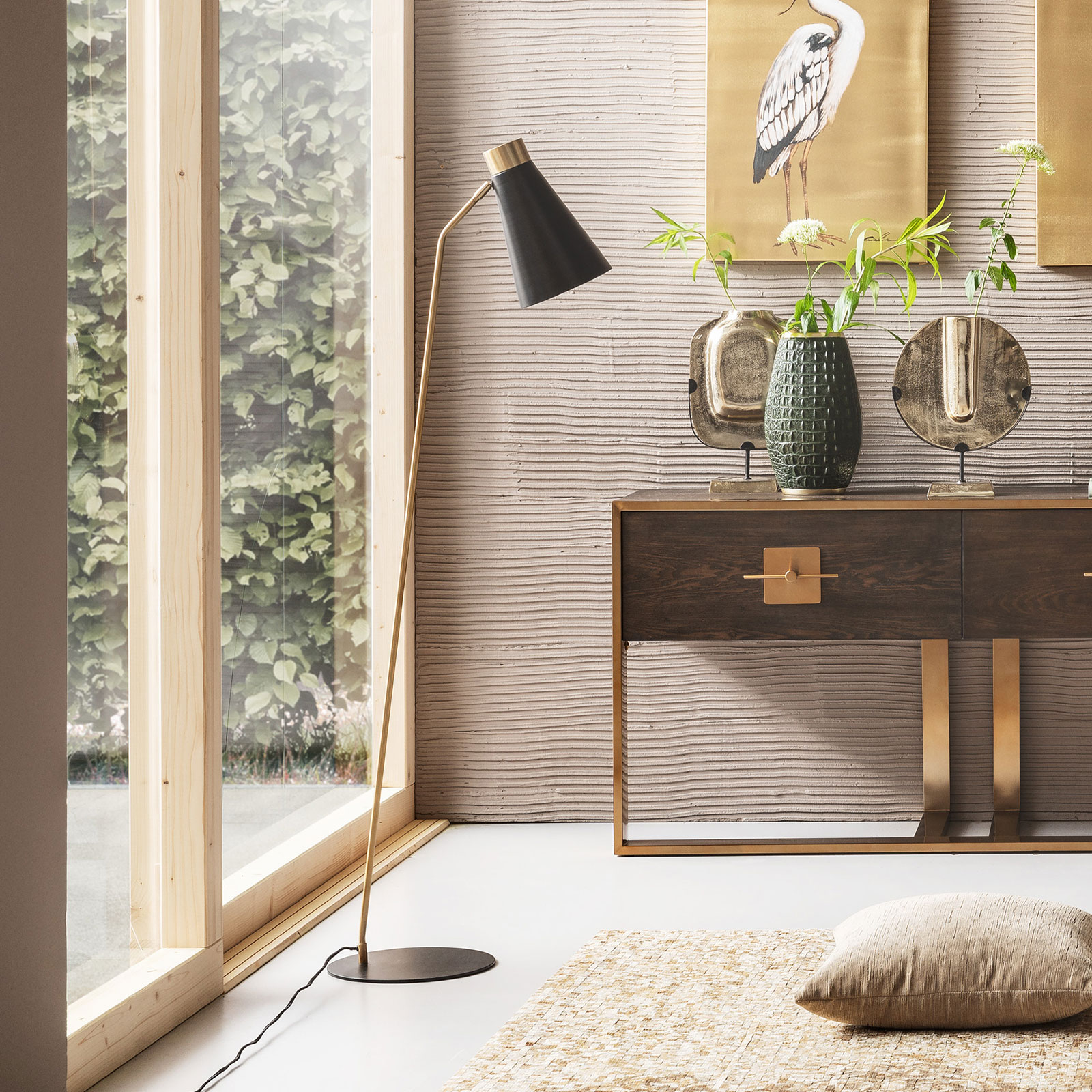 Kare KARE Richmond floor lamp in black/gold, for Living / Dining Room, steel, E14, 40 W, energy efficiency: A++, H: 150 cm