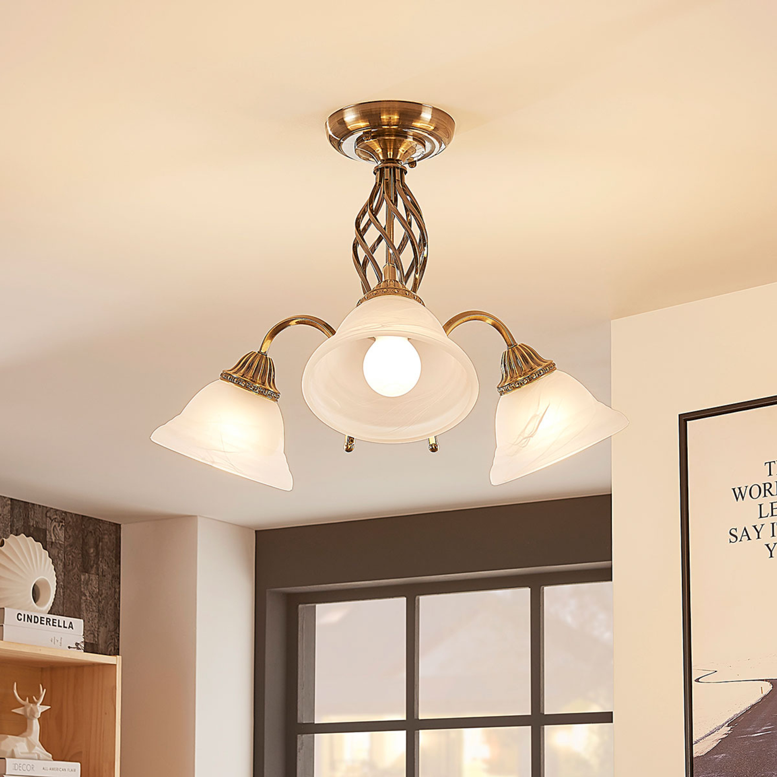Mialina - lampada da soffitto 3 luci ottone antico