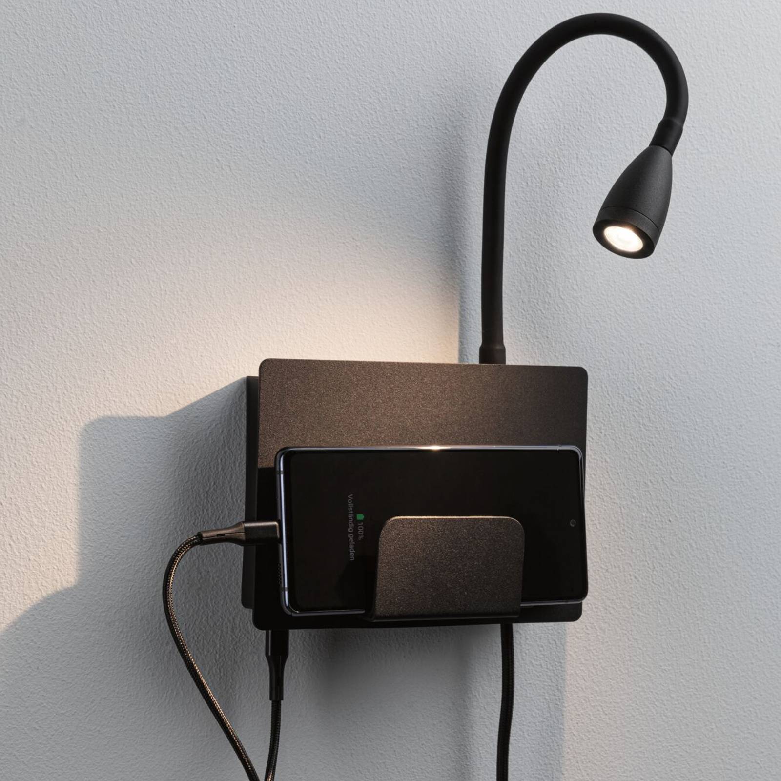 Paulmann Halina USB LED-vegglampe fleksarm svart