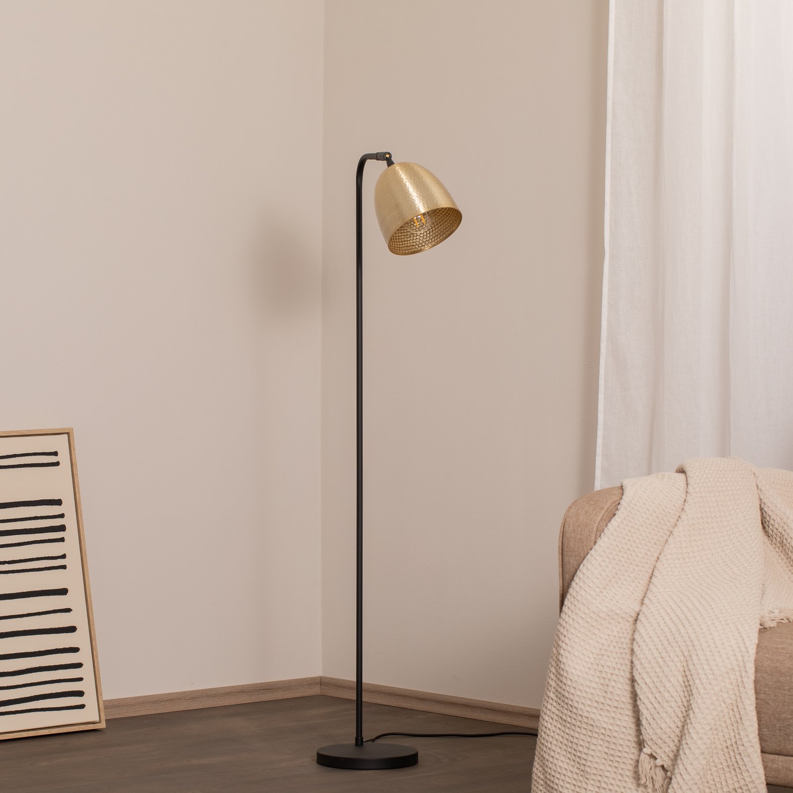 Stehlampe Tattoo 4091 gold antik/schwarz, Metall Höhe 120 cm