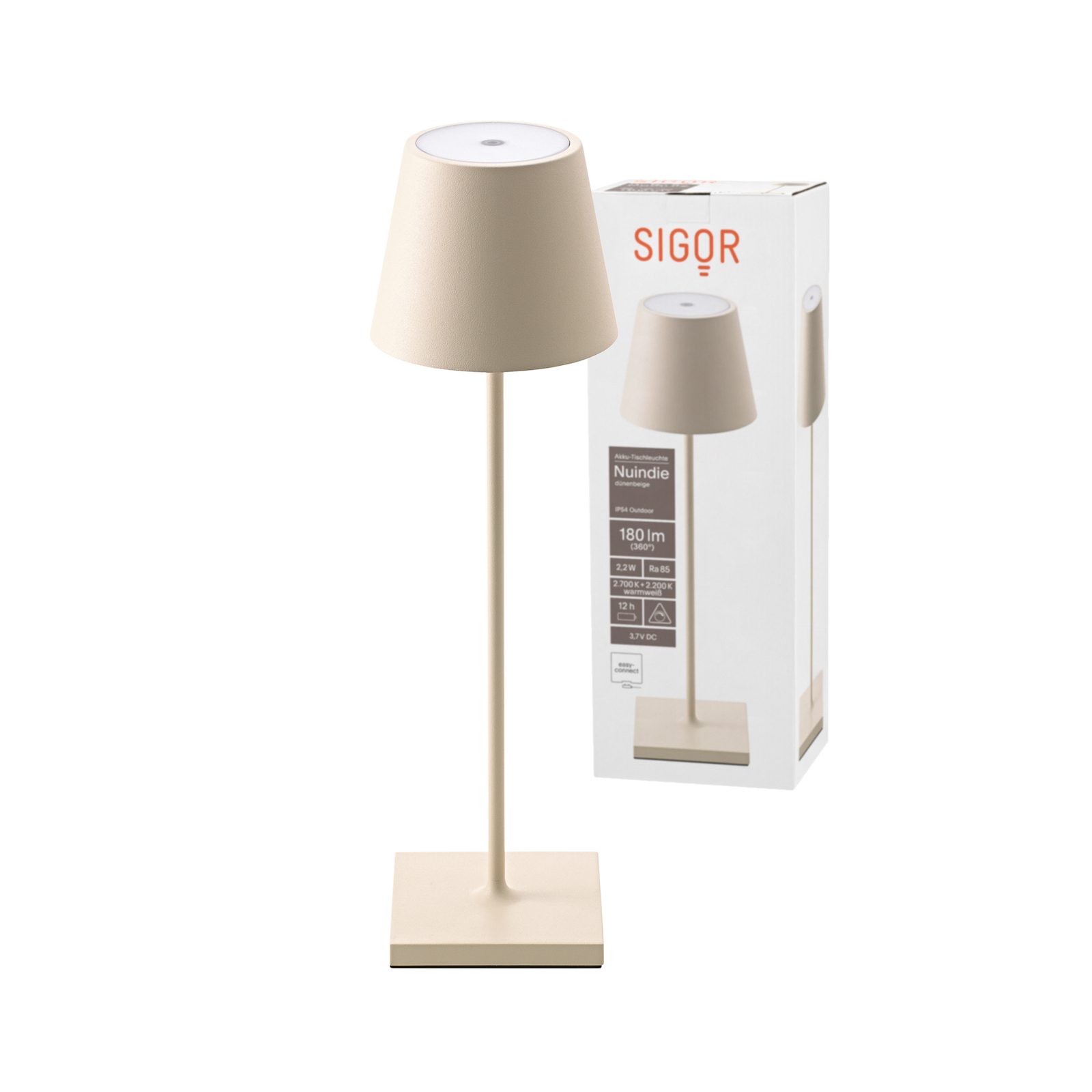 Lampe de table LED rechargeable Nuindie IP54 38 cm rond USB-C beige dune