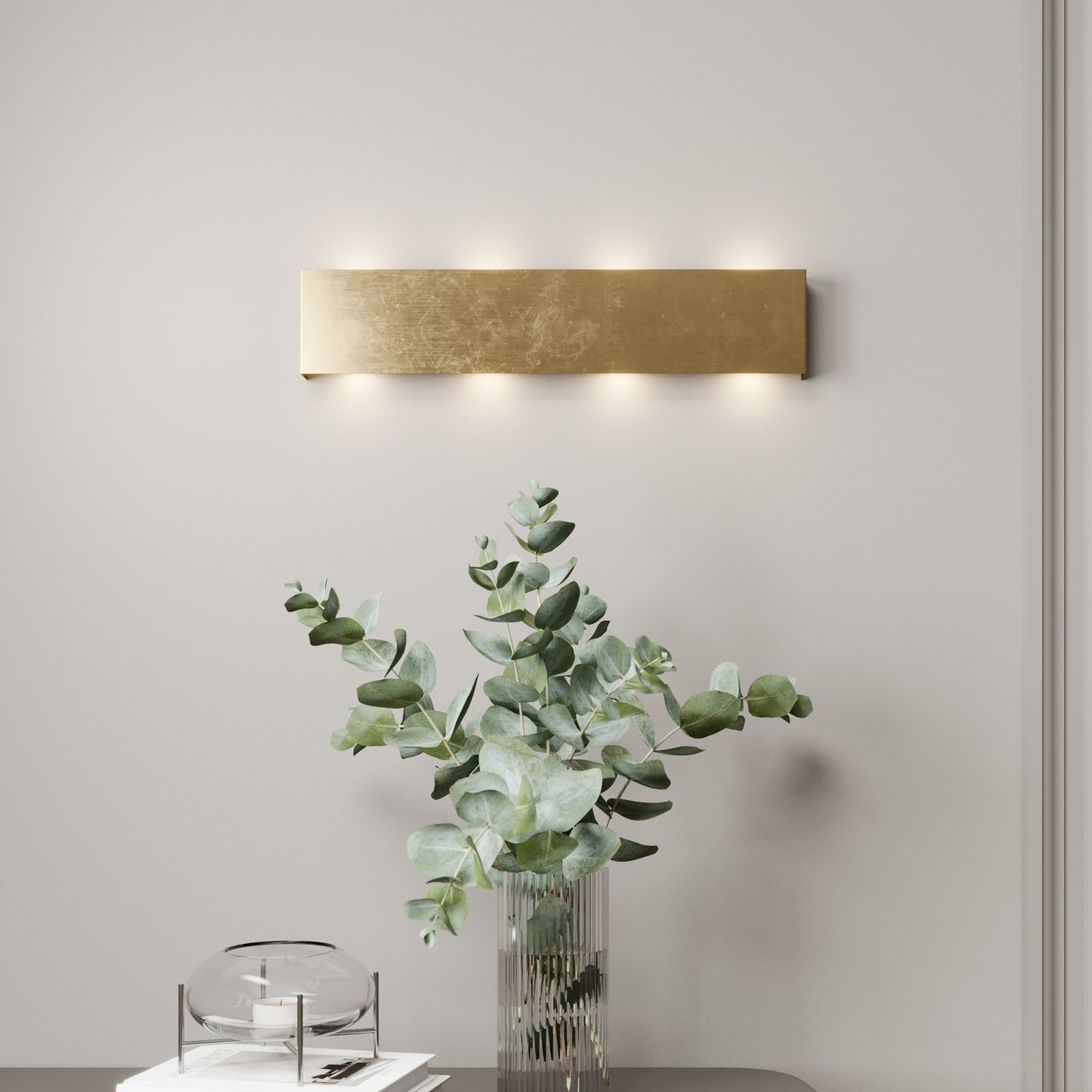 Quitani LED wandlamp Maja, goud antiek, breedte 54 cm