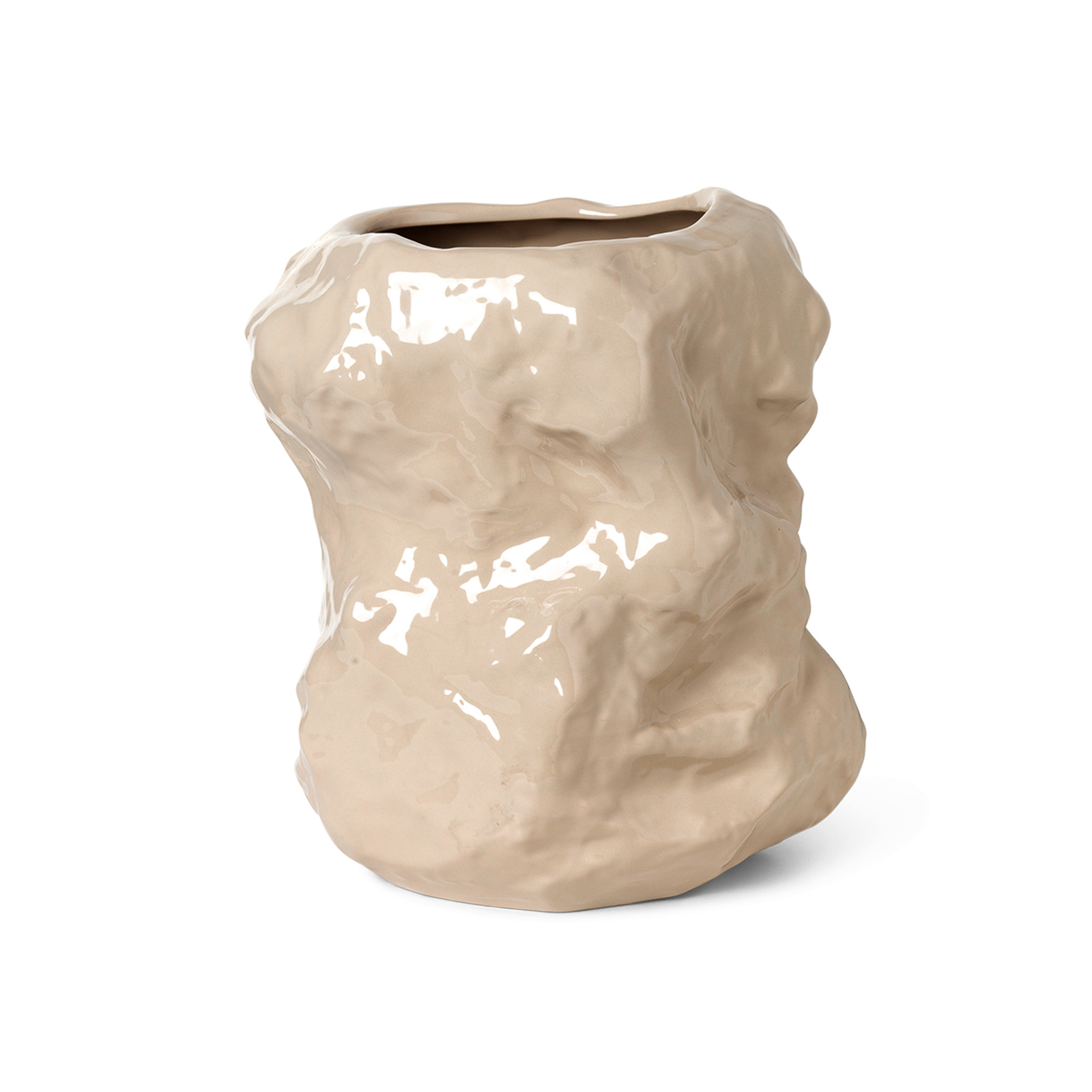 ferm LIVING Vaso Tuck, bege, Ø 34 cm, altura 40 cm, cerâmica