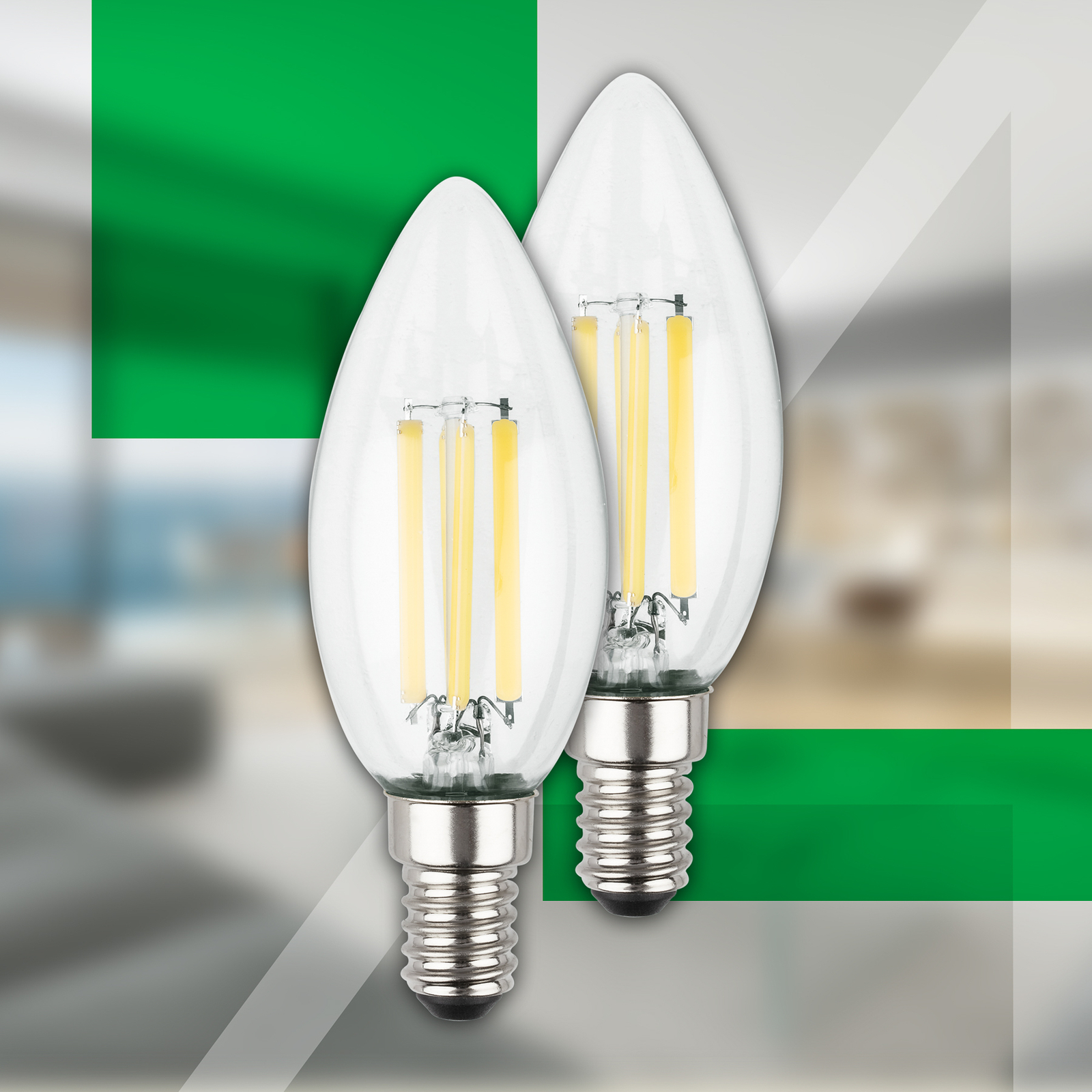 Bombilla LED vela E14 2,5W transparente 3000K 525 lm EEC A 2er