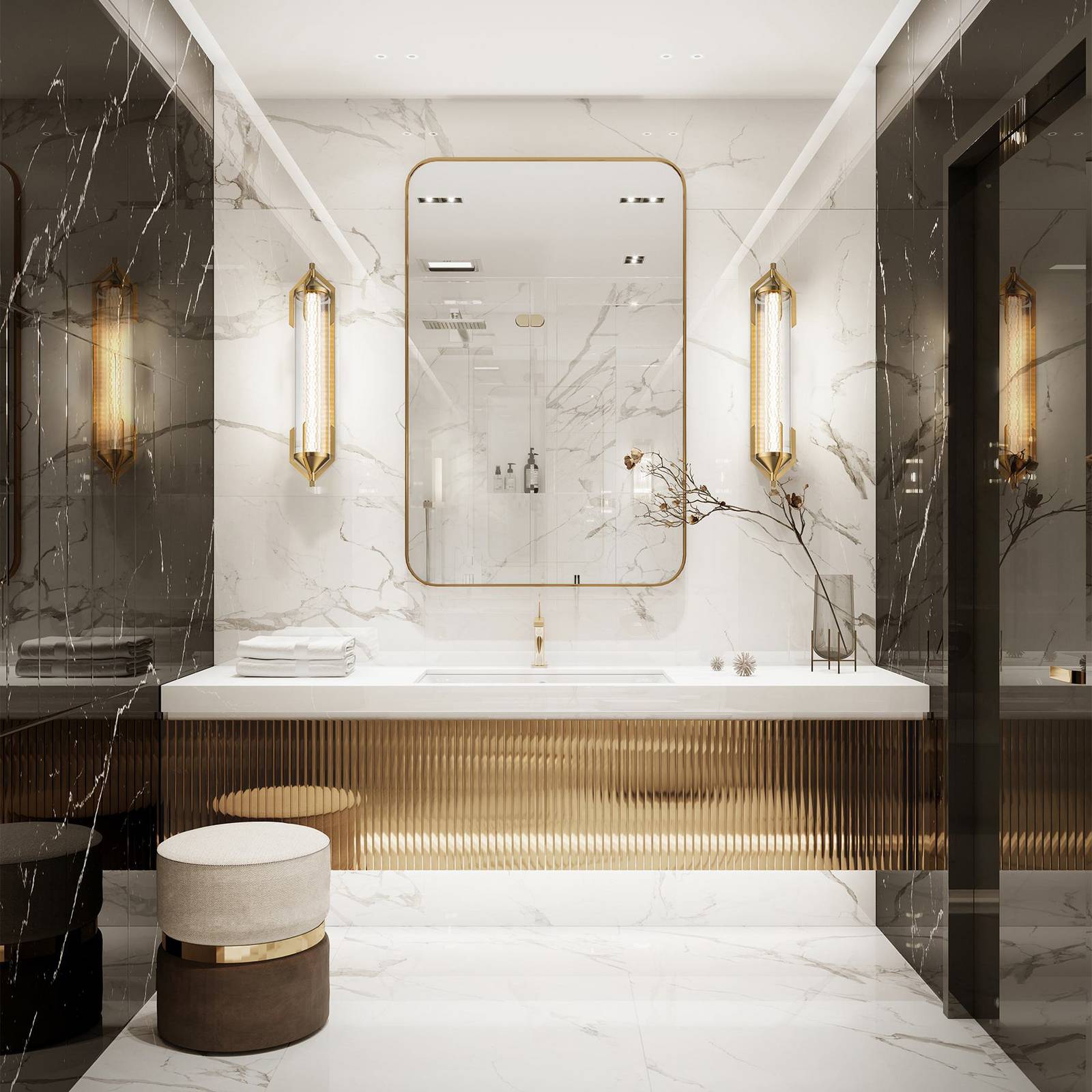 LED-Wandlampe ESPADA gold gebürstet Breite 70 cm Metall IP44 günstig online kaufen