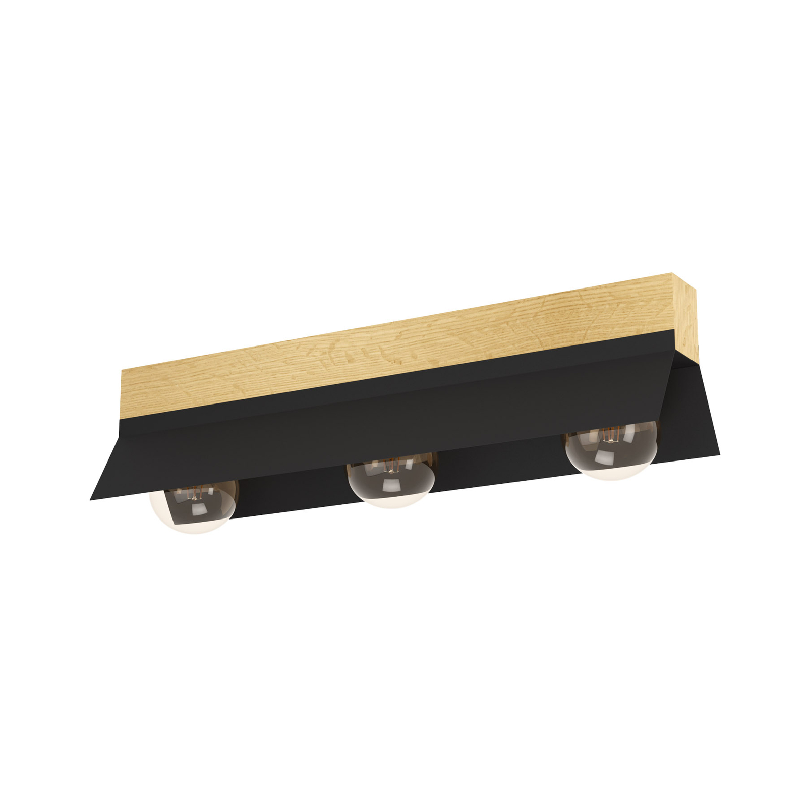Deckenlampe Tarrafo schwarz, holz natur, 3-flammig