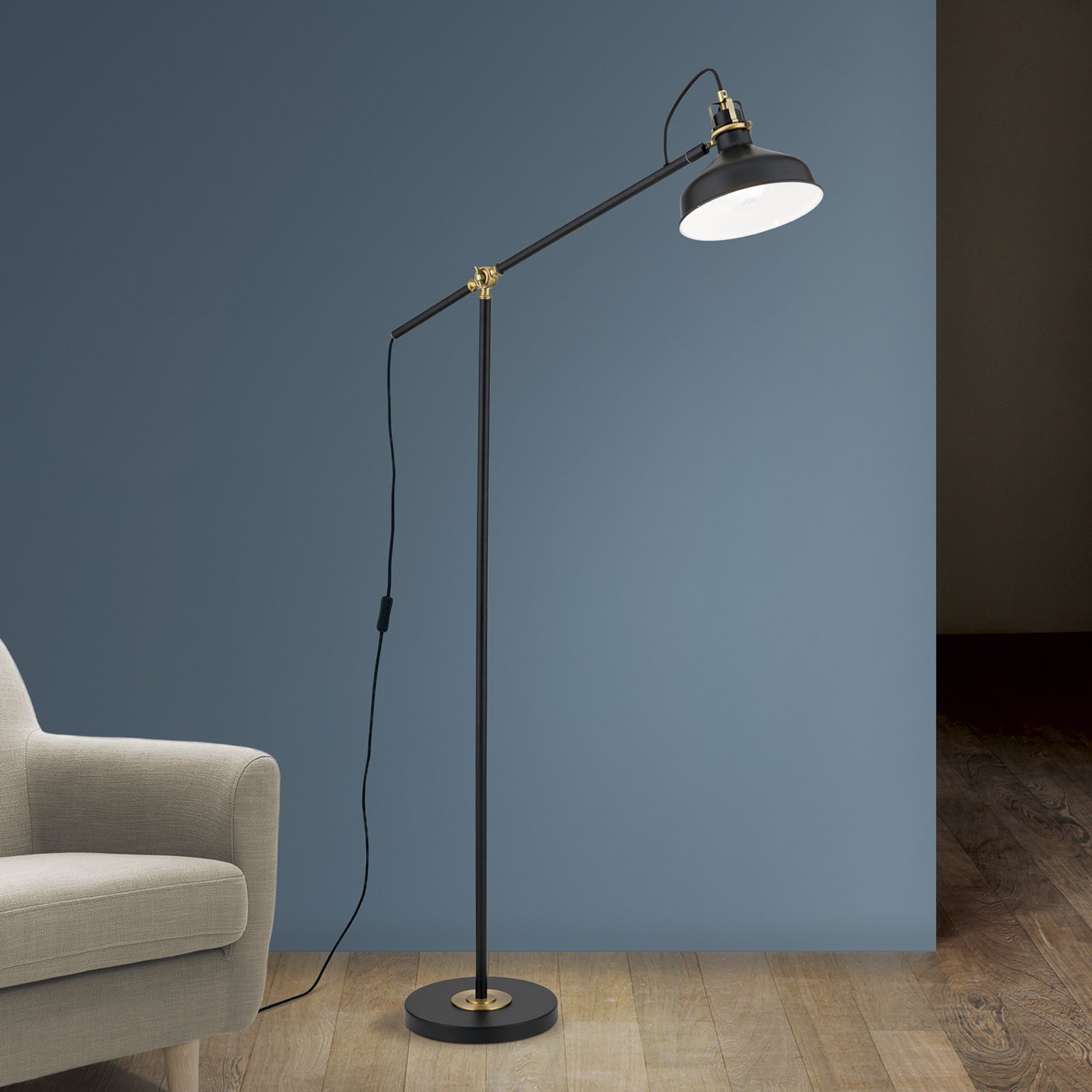 Schiller floor lamp, black, metal, 153 cm, adjustable