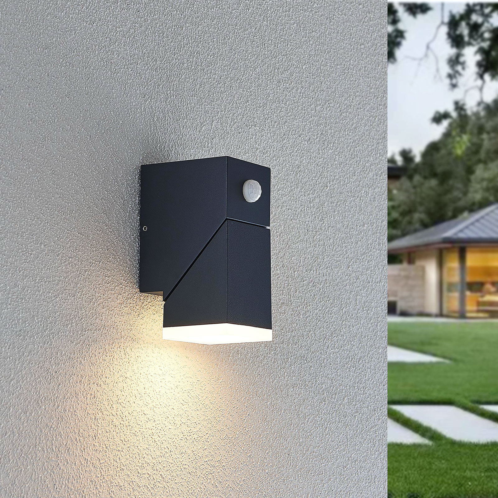 LED kültéri fali lámpa Sally, 1 izzós, érzékelővel