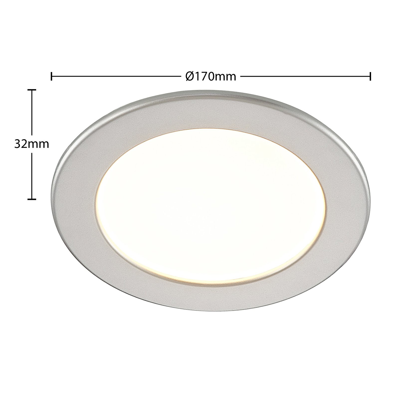 Prios LED recessed light Cadance, silver, 17 cm, dimmable