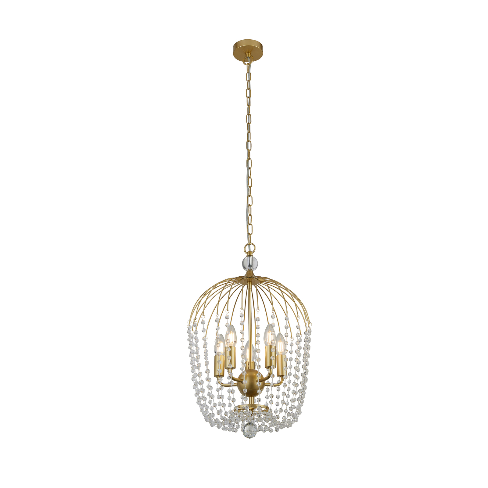 Hanglamp douche, goud/helder, kristalglas, E14, Ø 36 cm