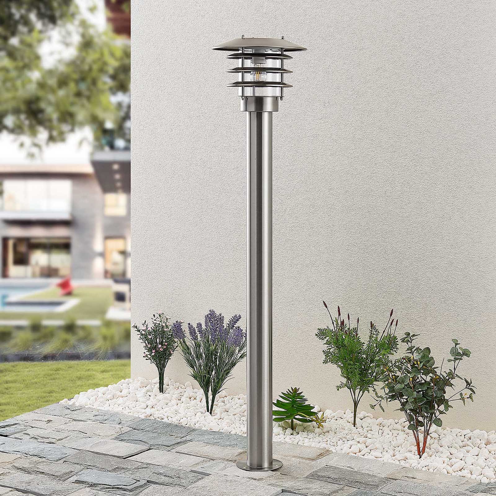 Lindby Dimara solar-powered LED path light, stainless steel, plastic, 0.15 W, energy efficiency: A+, H: 100 cm