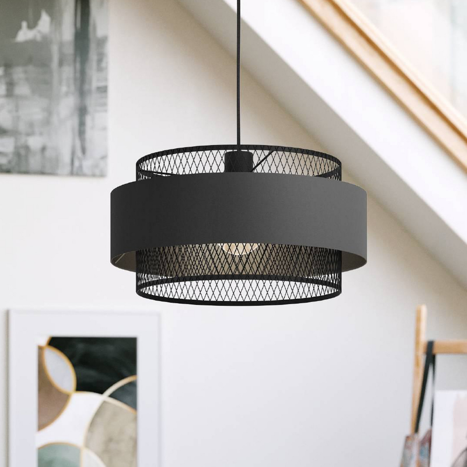 EGLO Suspensie Bazely Ø 40 cm negru material textil - Camera de zi / sufragerie - Modern - Țesătură / Textil