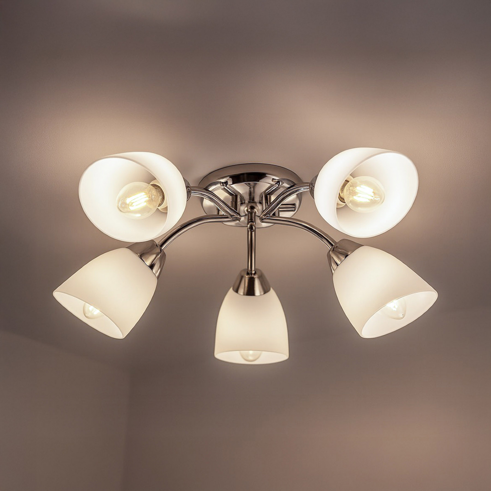 Plafón Portos, 5 luces, blanco/cromo, metal, Ø 54 cm