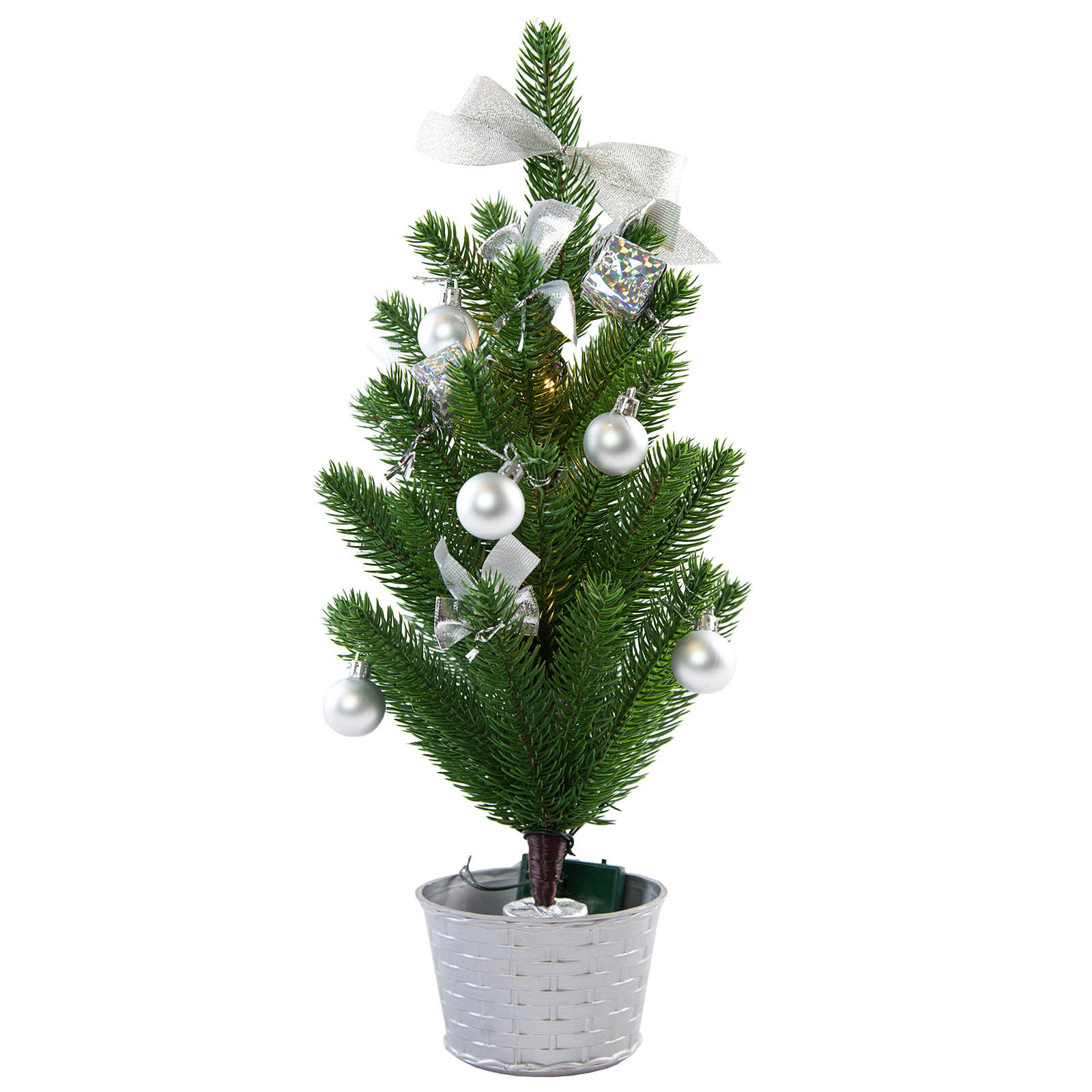 LED Christmas tree with silver decorations