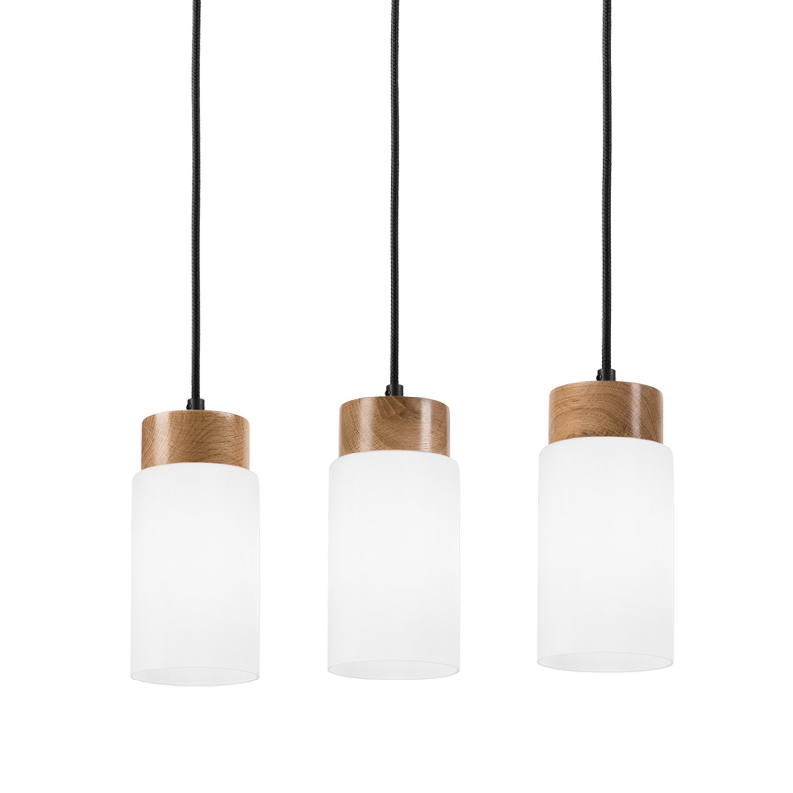 Hängeleuchte Markus, Opalglas/Eichenholz, Länge 60 cm 3-flg.
