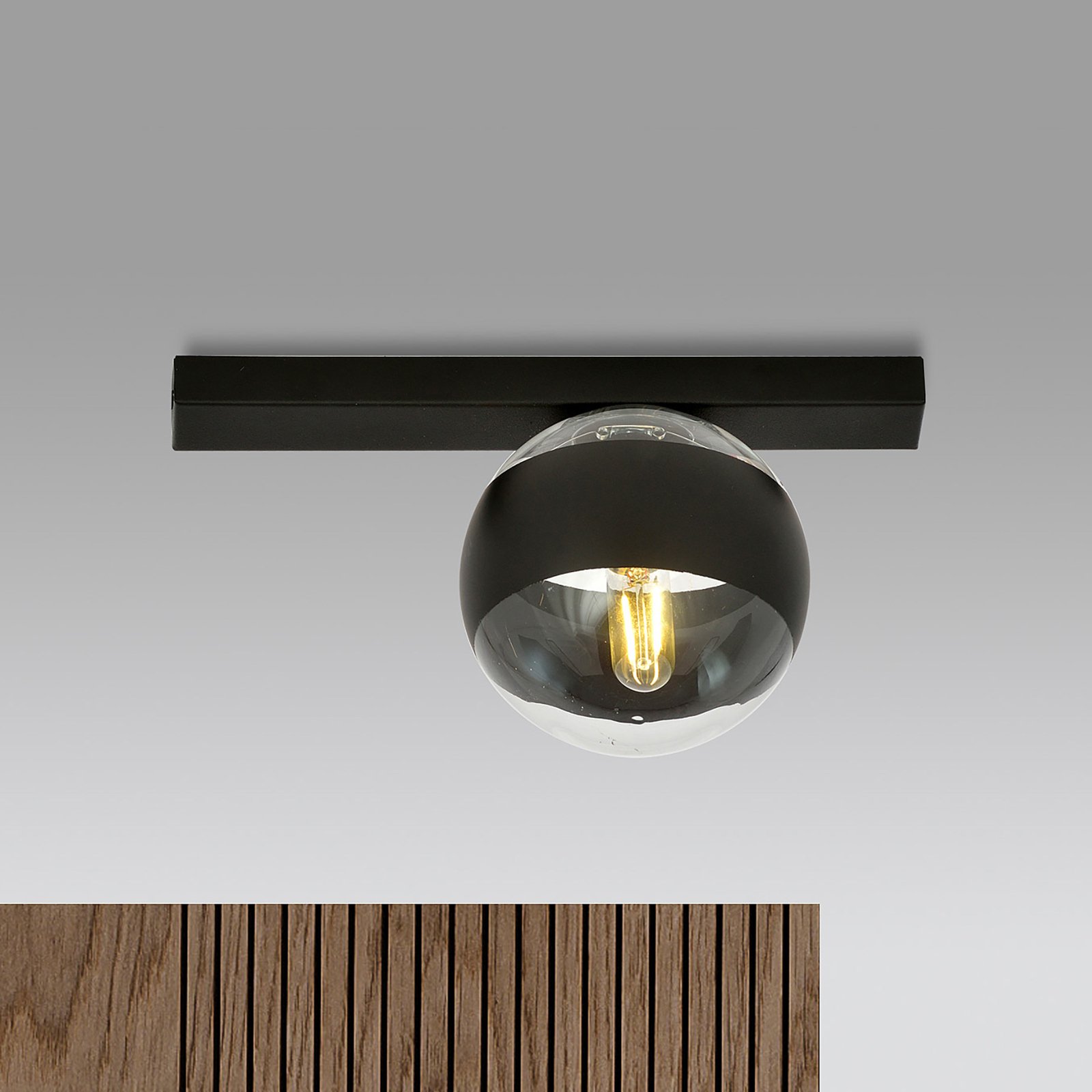 Linear ceiling light, black/clear, 1-bulb