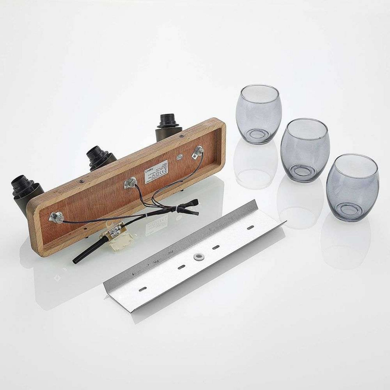 Ineska 3 Square Taklampe Smoke/Wood - Lindby