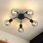 Lindby Eridia ceiling light, black, 5-bulb round