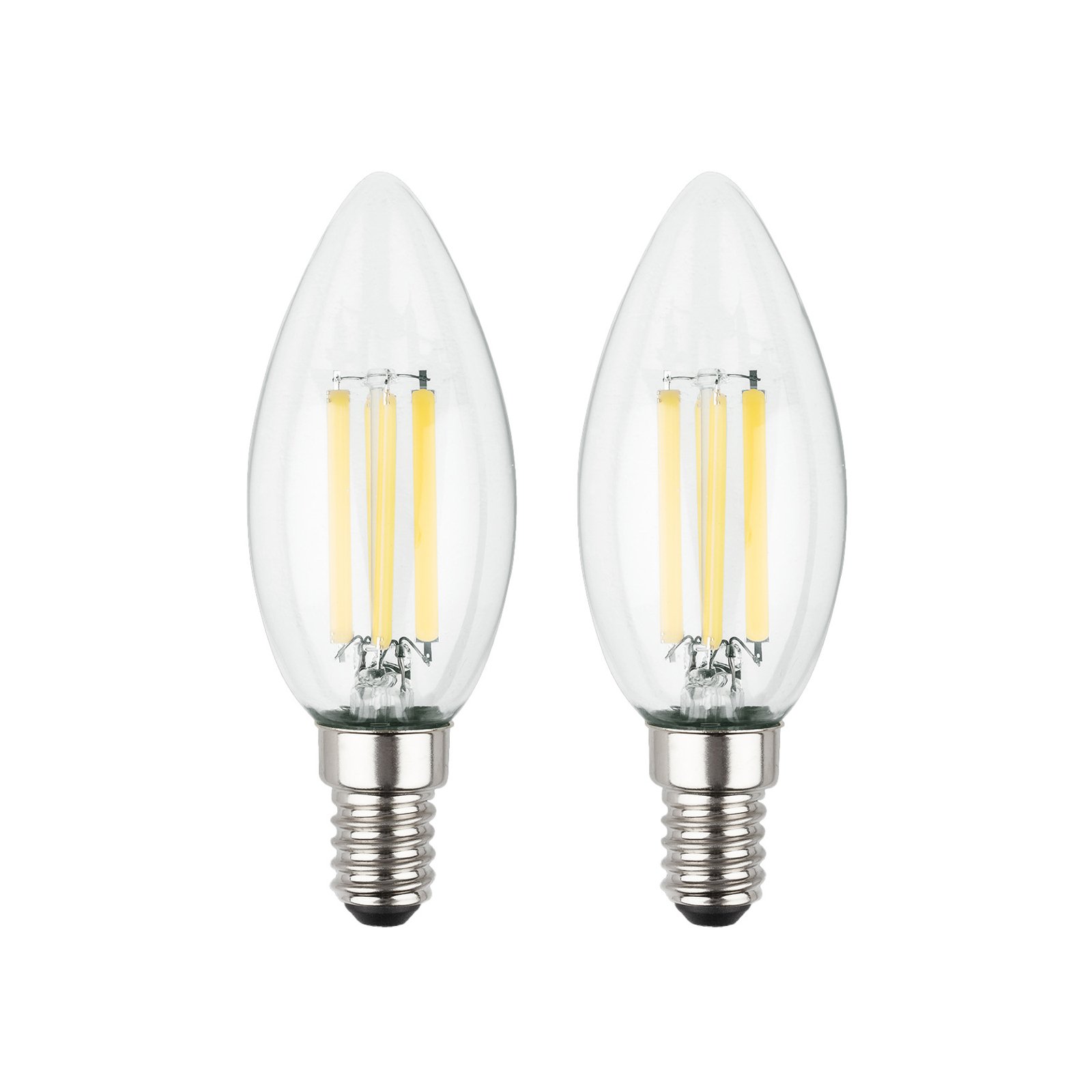 Bombilla LED vela E14 2,5W transparente 3000K 525 lm EEC A 2er