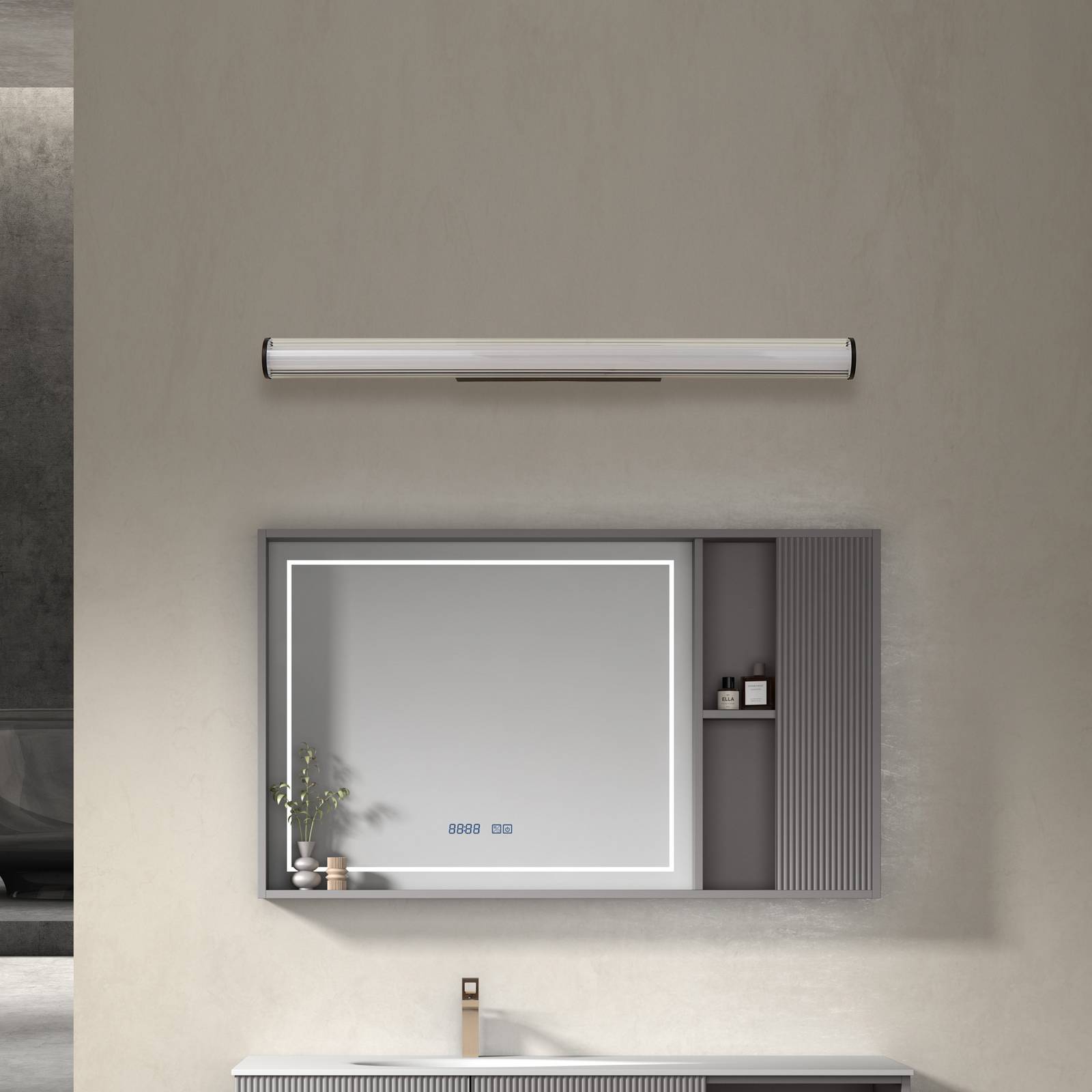 Lindby kinkiet LED Kirka, czarny, metal, IP44, 90cm, CCT