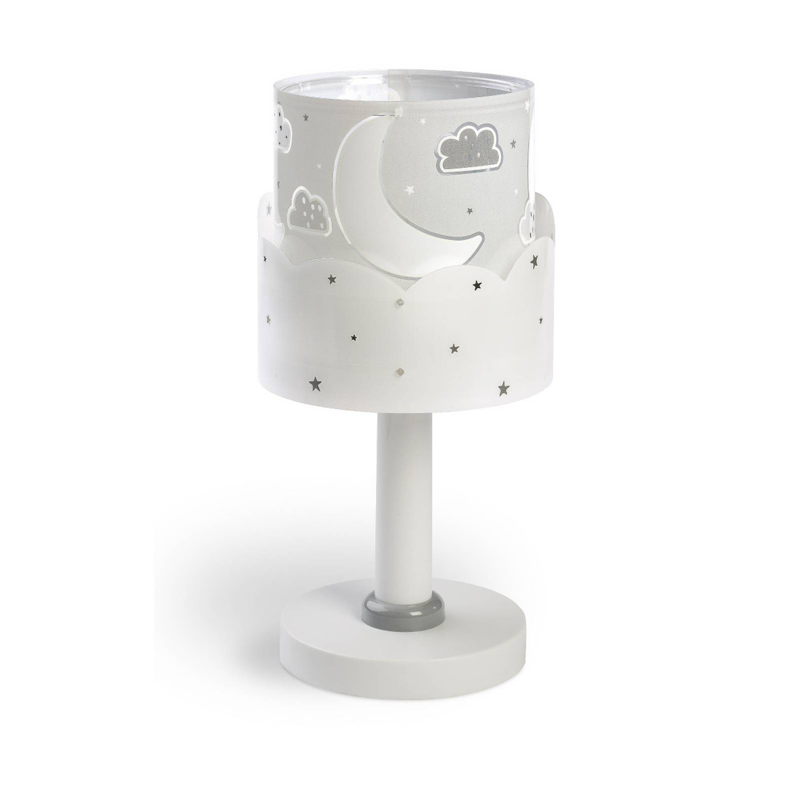 dalber - lampa sto?owa dzieci?ca moon, szara, do pokoju dzieci?cego, tworzywo sztuczne, e14, 40w, wys. 30 cm