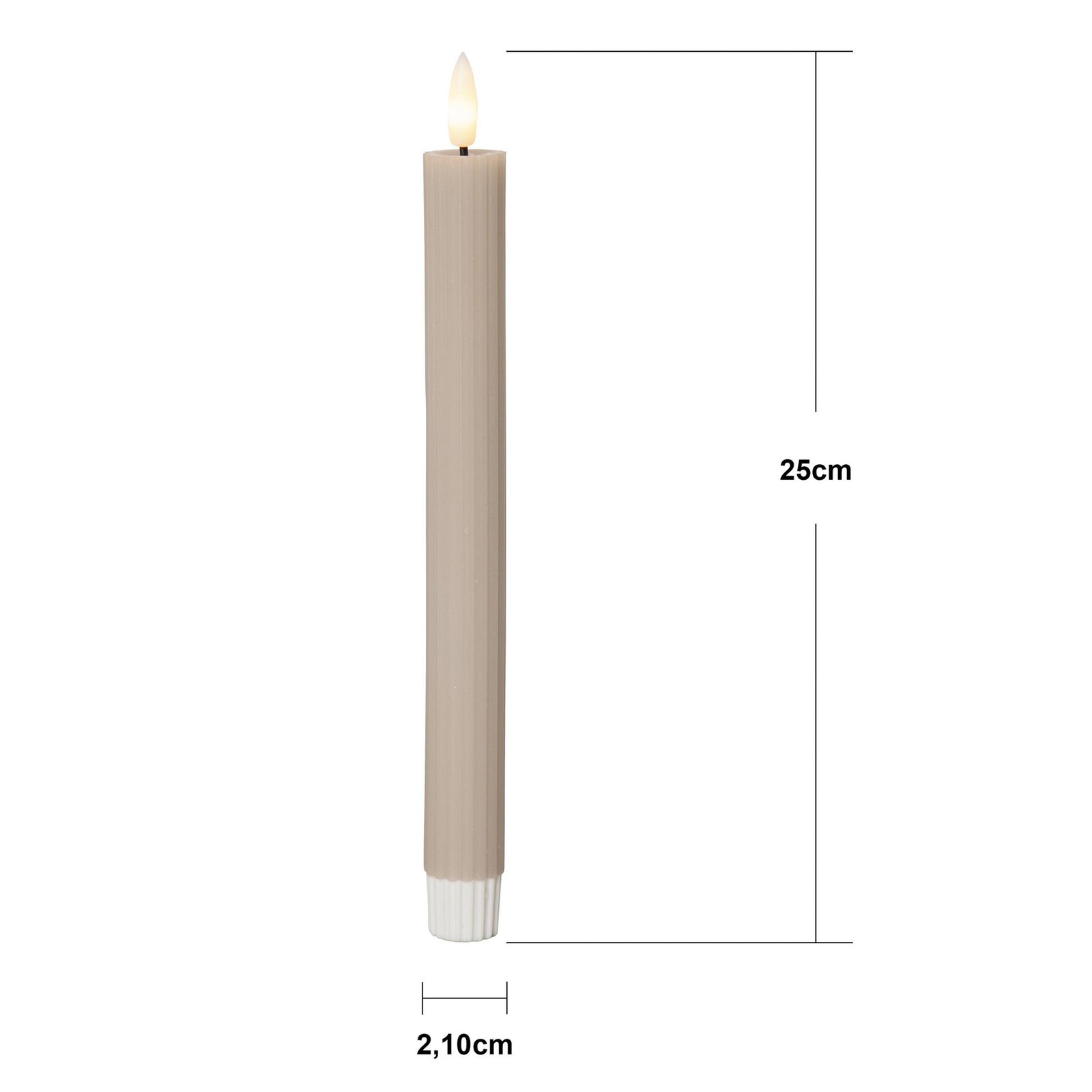 LED-Kerze Flamme Stripe, beige, 25 cm Wachs Batterie 2er-Set