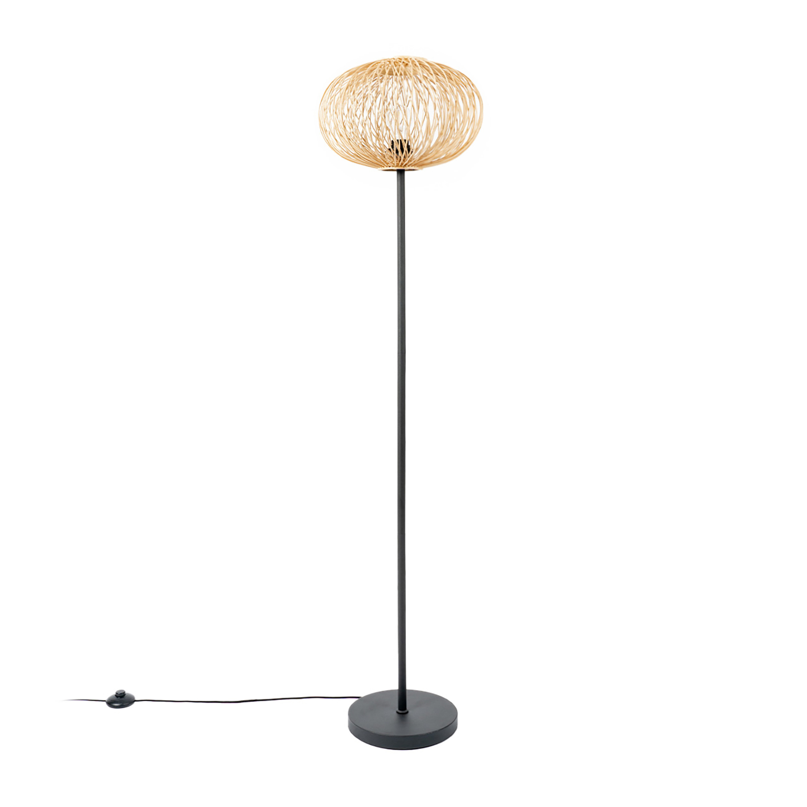 Lindby Solvira floor lamp, bamboo wickerwork, round