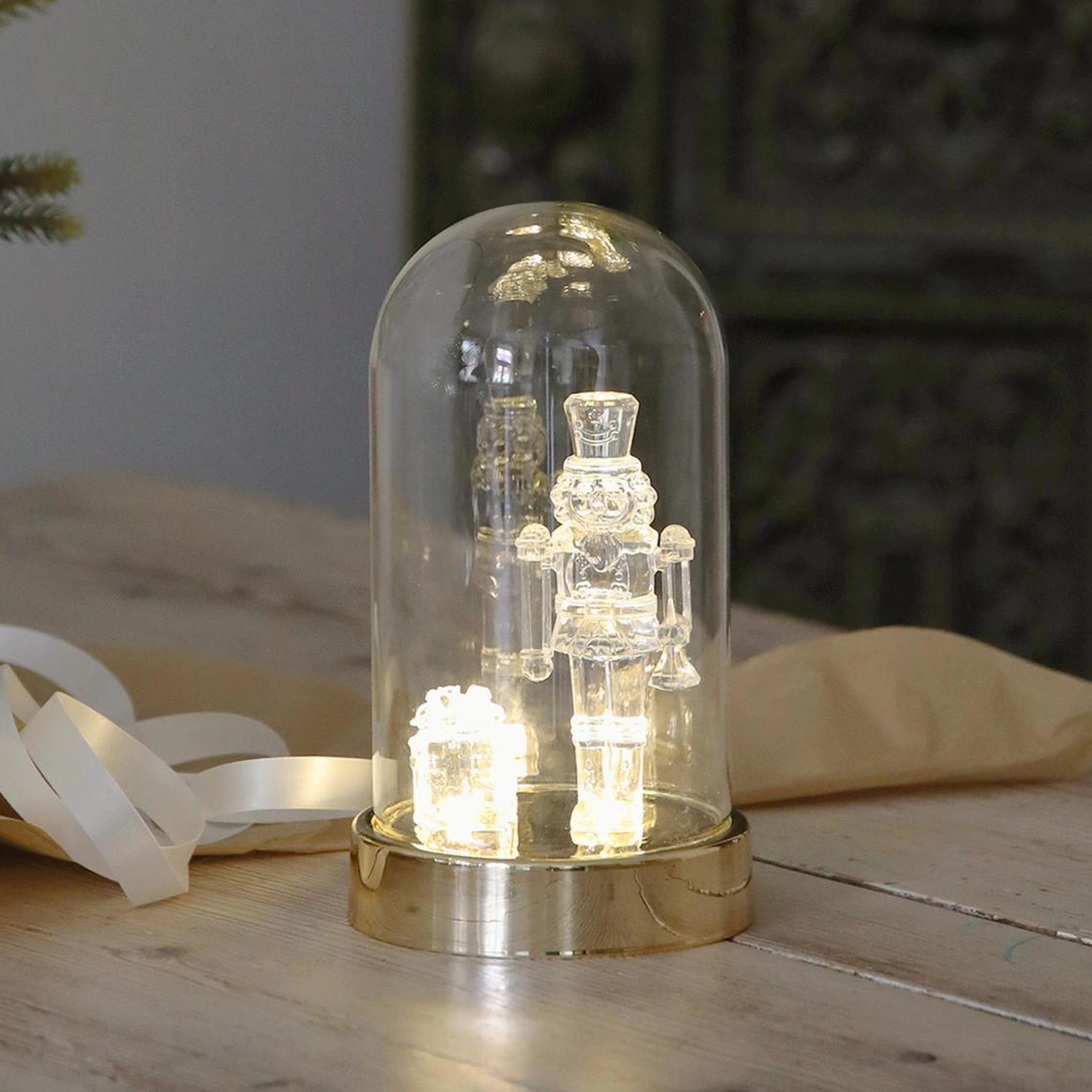 LED-Dekoleuchte Isla, messing/klar, Nussknacker, Höhe 20 cm