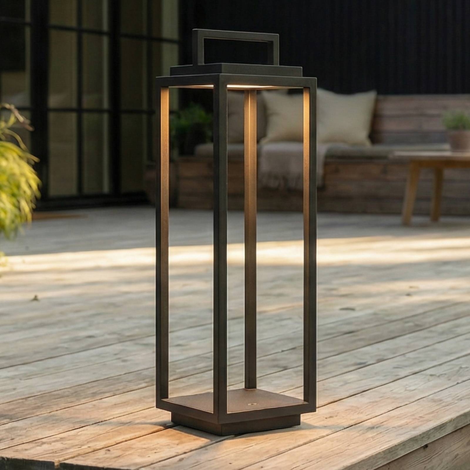 Lucande luminaire d'extérieur LED Elaja, noir, batterie, USB, intensité