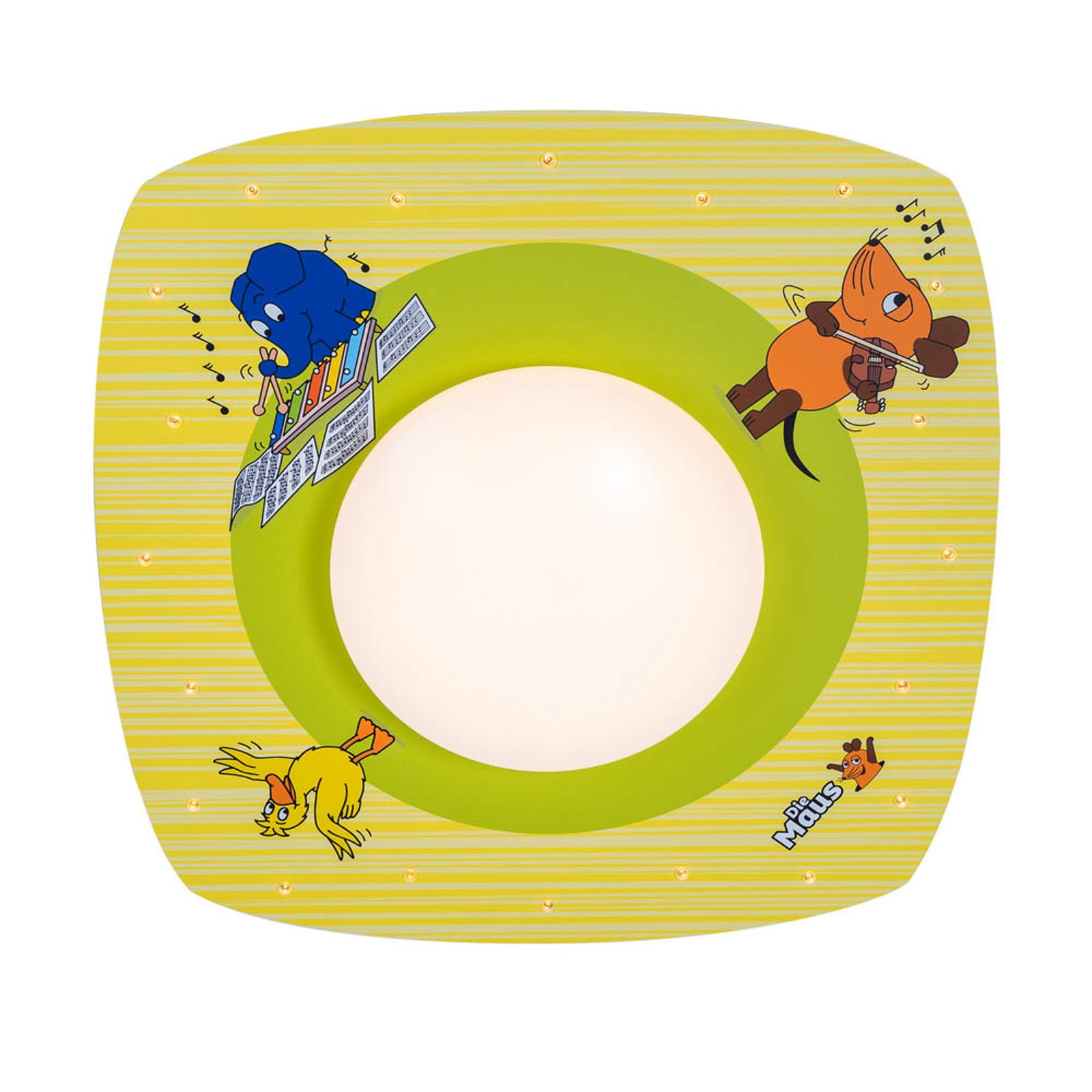 LED ceiling light mouse, yellow, Ø 58 cm, wood 