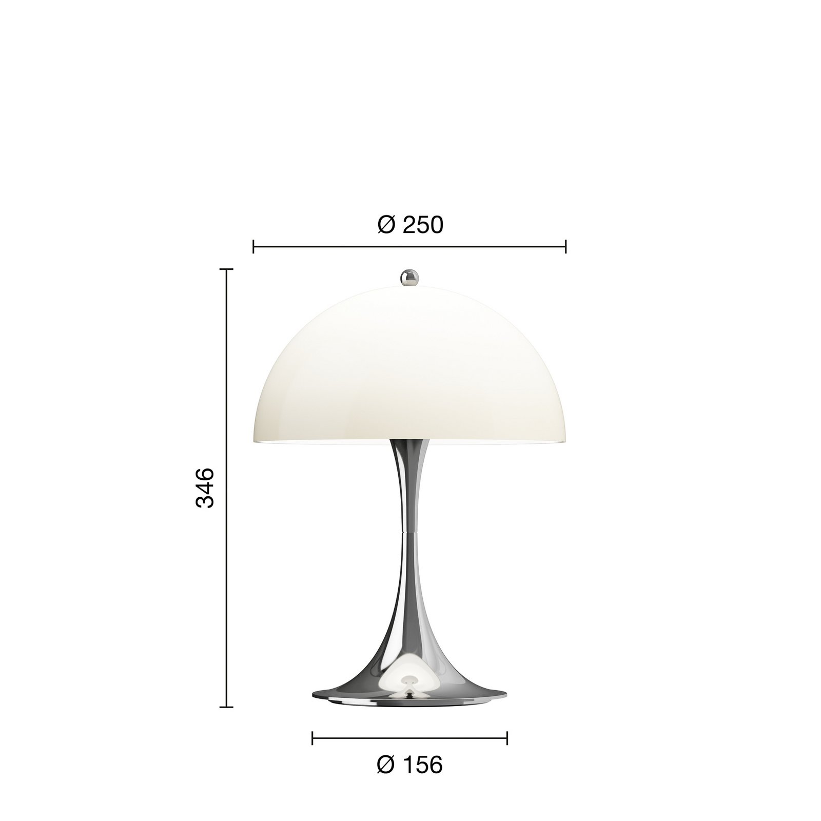 Luminaire LED rechargeable Panthella 250 chrome/beige IP44 Louis Poulsen