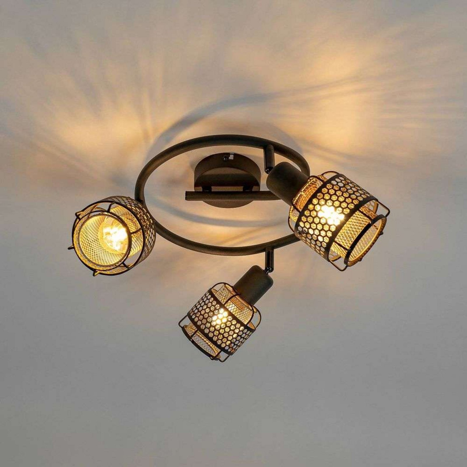 Eudoria 3 Round Kattovalaisin Black/Gold - Lindby