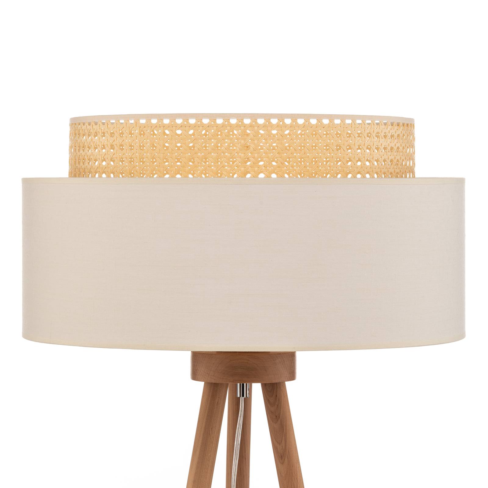 Lampa stojąca Boho, Ø 60 cm, kremowo-biała/rattan