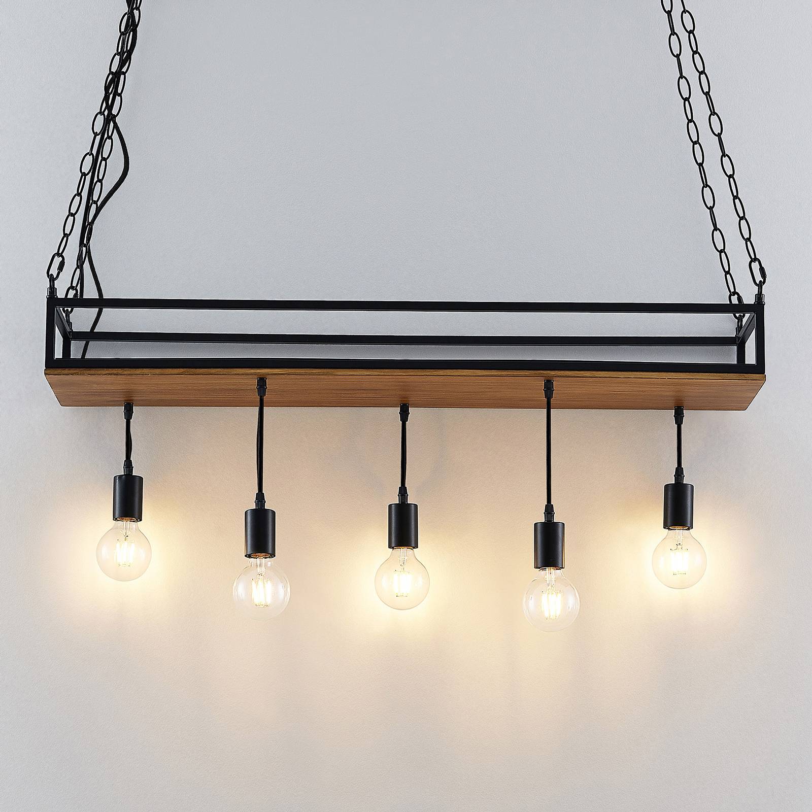 Lampa wisząca Lindby Kirista, 5-punktowa, czarna, drewno, 100 cm