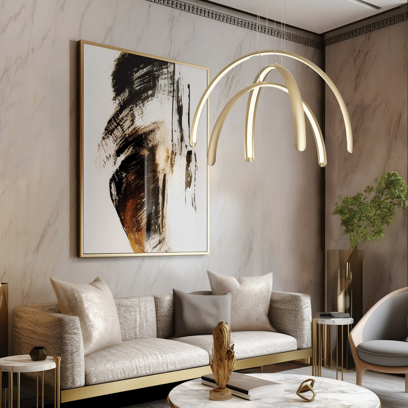 LED-Pendellampe Megan, Länge 60 cm, goldfarben, 3-flg.